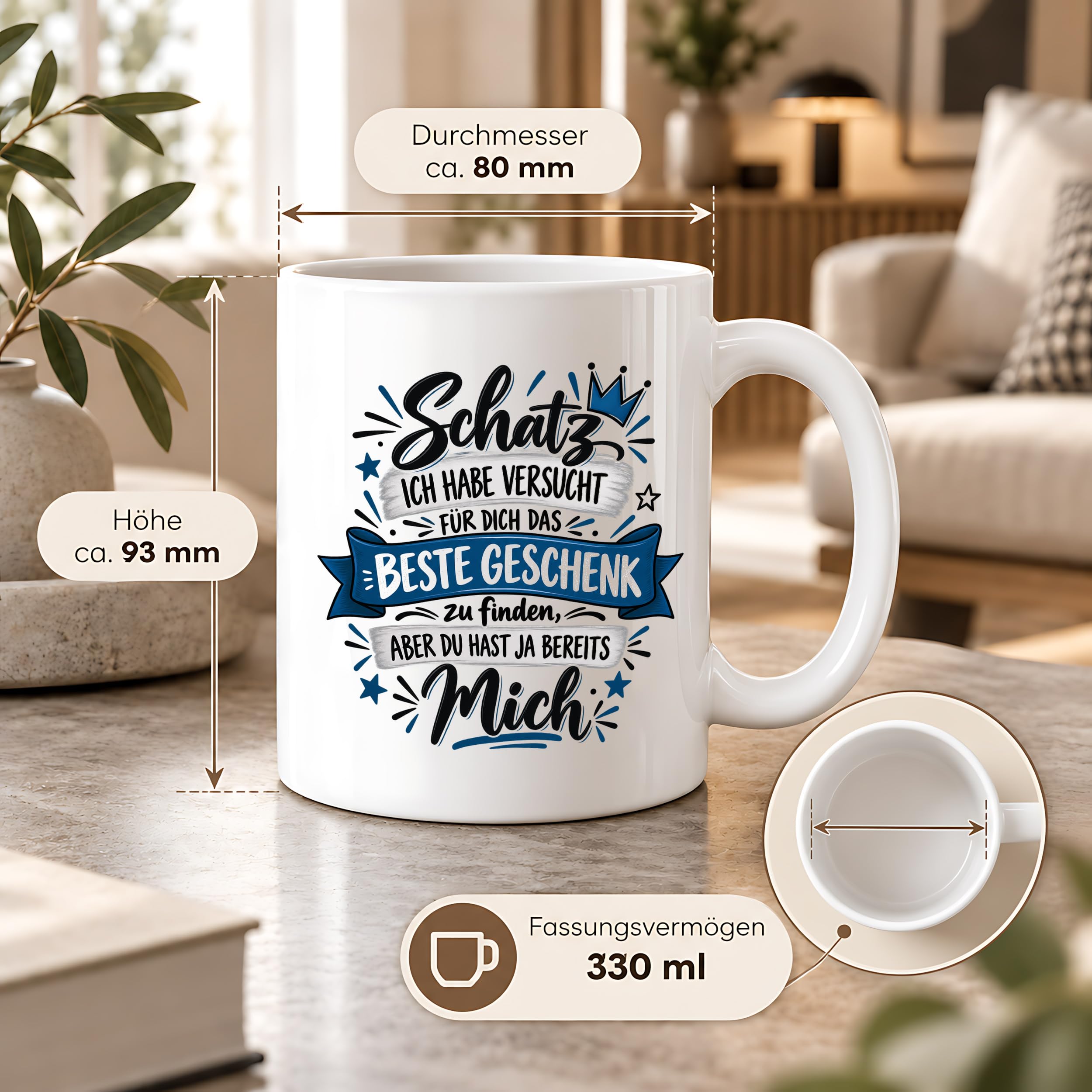 Herzbotschaft Tasse Geschenk Schatz Kaffeetasse für Freund Ehemann Teetasse