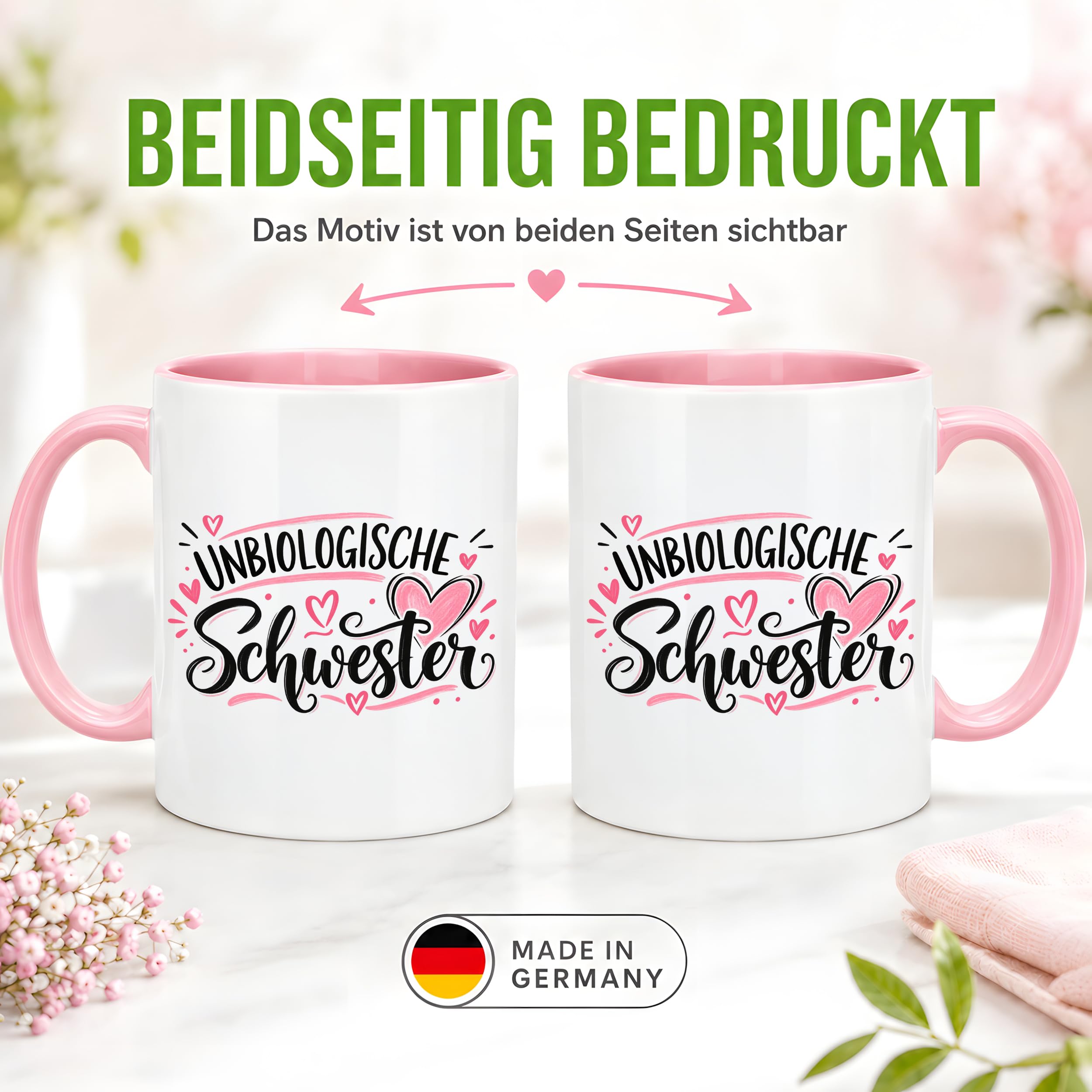 Herzbotschaft Tasse für beste Freundin Kaffeetasse Unbiologische Schwester