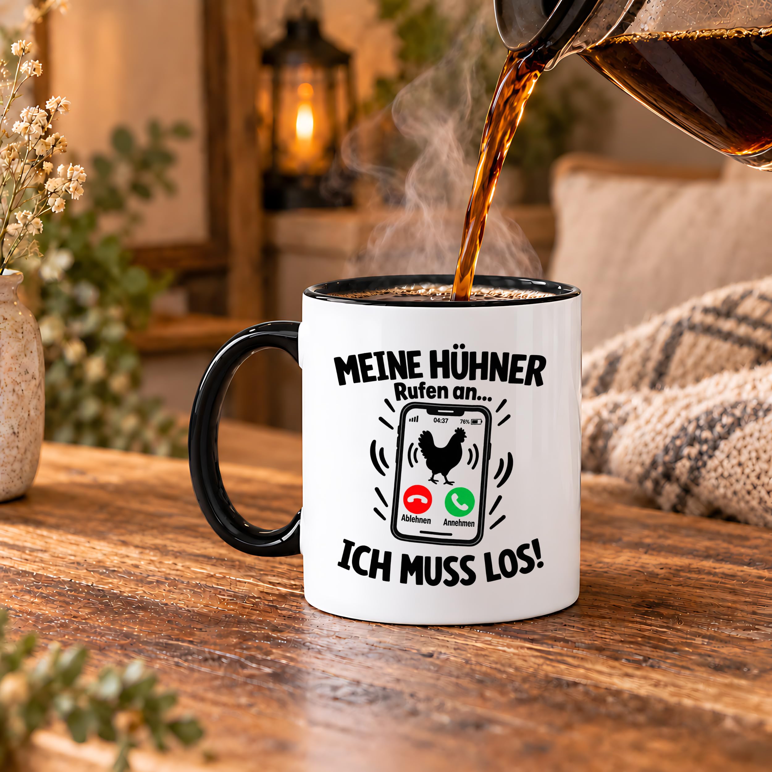 Herzbotschaft Kaffeetasse Meine Hühner rufen an ich muss los Tasse Geschenk