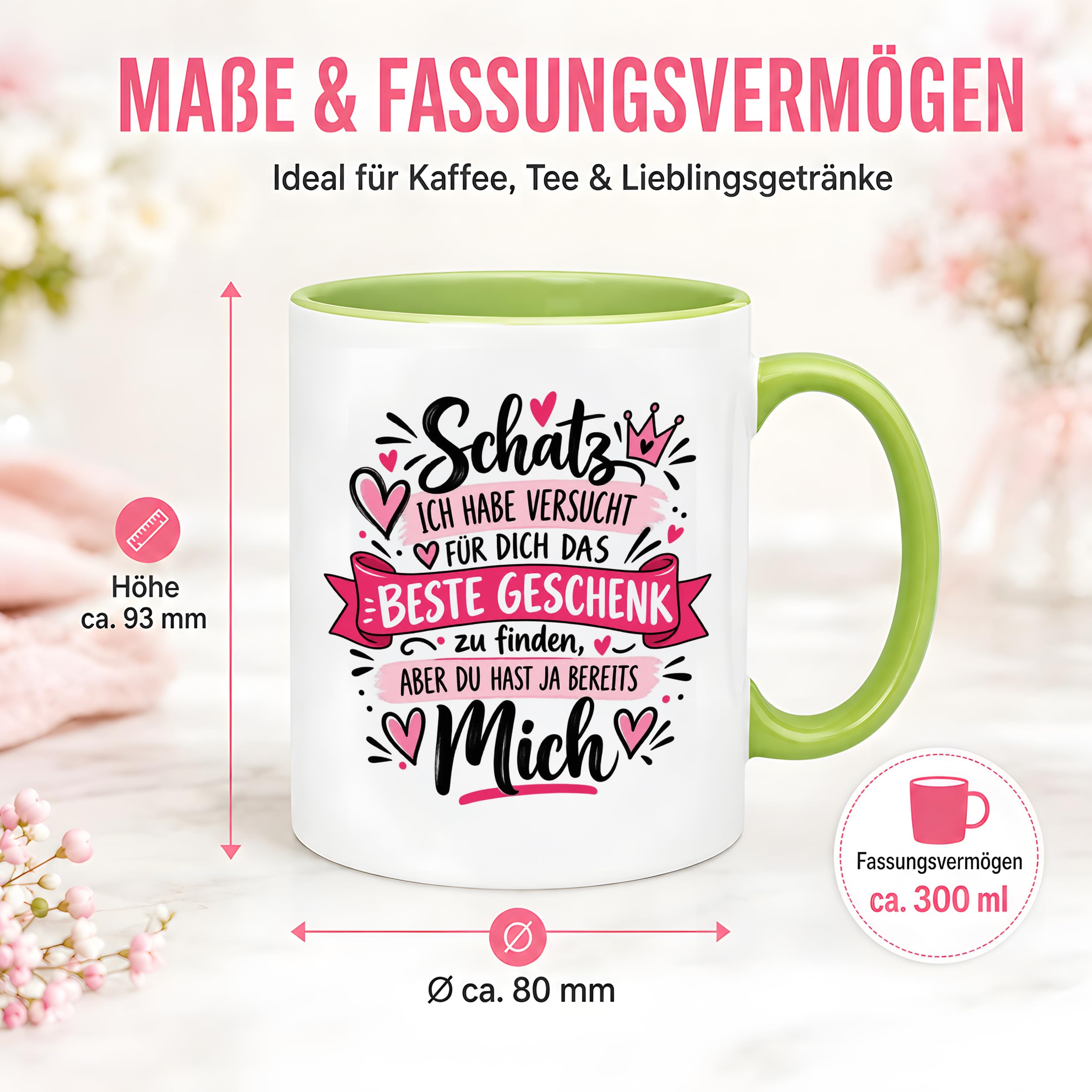 Herzbotschaft Tasse Schatz mit Spruch Das perfekte Geschenk Partner