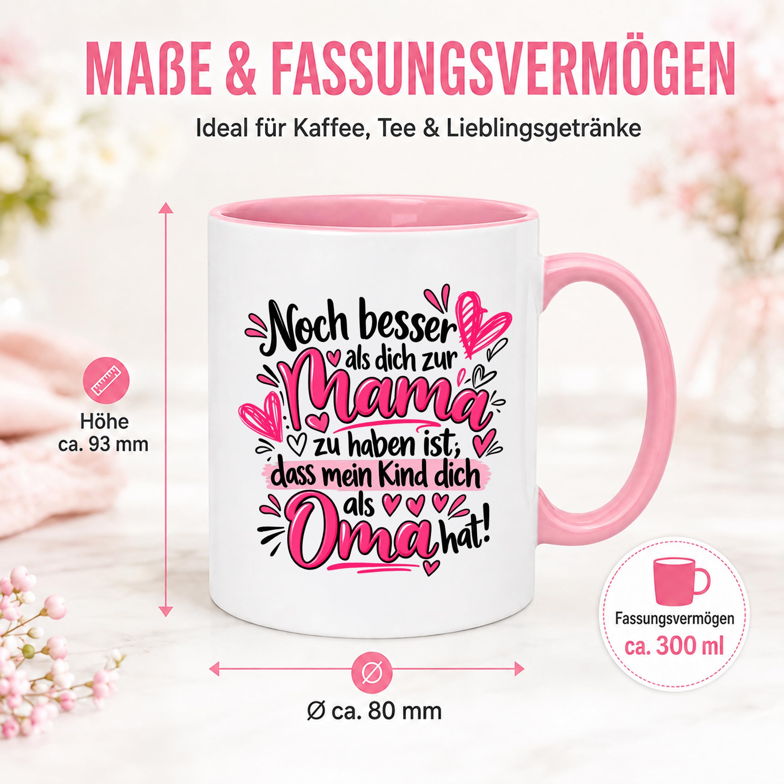 Herzbotschaft Tasse Geschenk Beste Oma der Welt Kaffeetasse