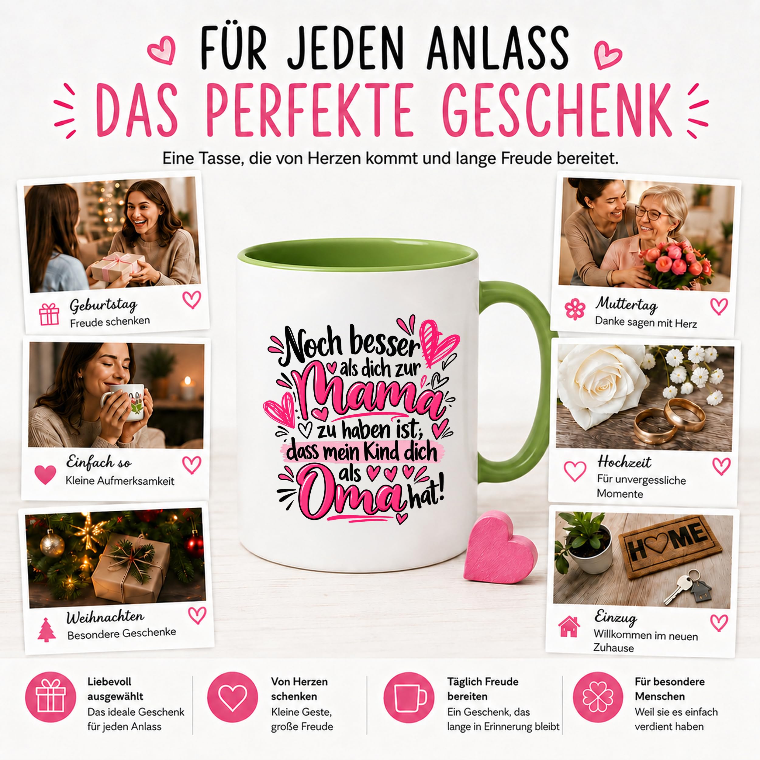 Herzbotschaft Tasse Geschenk Beste Oma der Welt Kaffeetasse