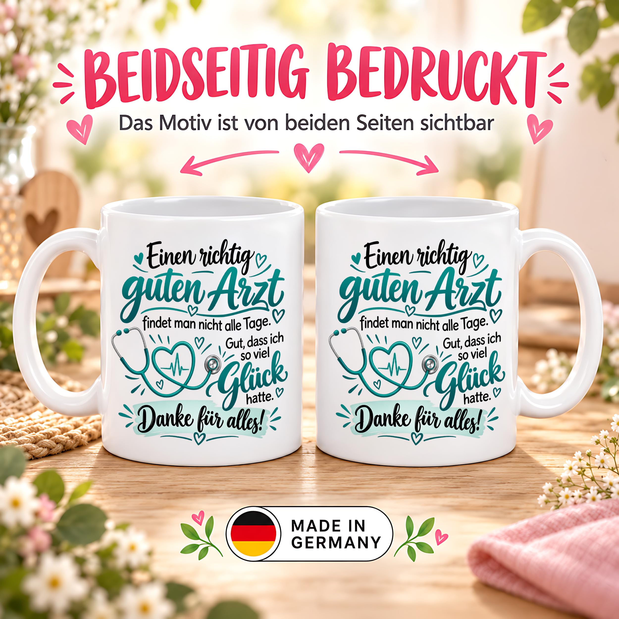 Herzbotschaft Tasse Danke Arzt Geschenk Kaffeetasse für Mediziner Praxis