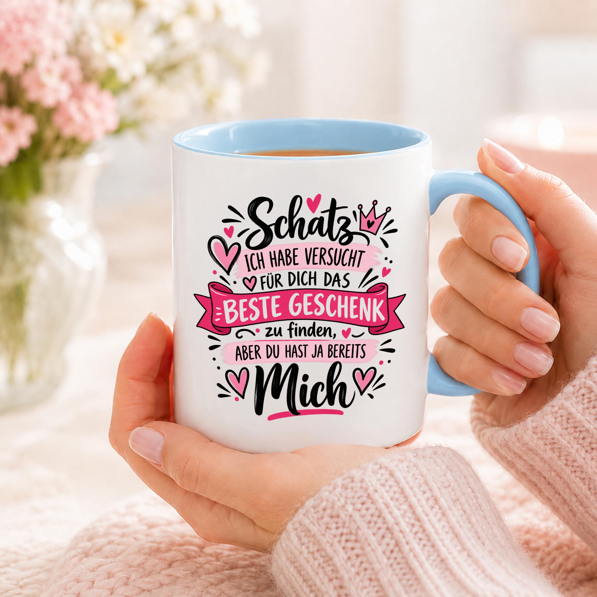 Herzbotschaft Tasse Schatz mit Spruch Das perfekte Geschenk Partner
