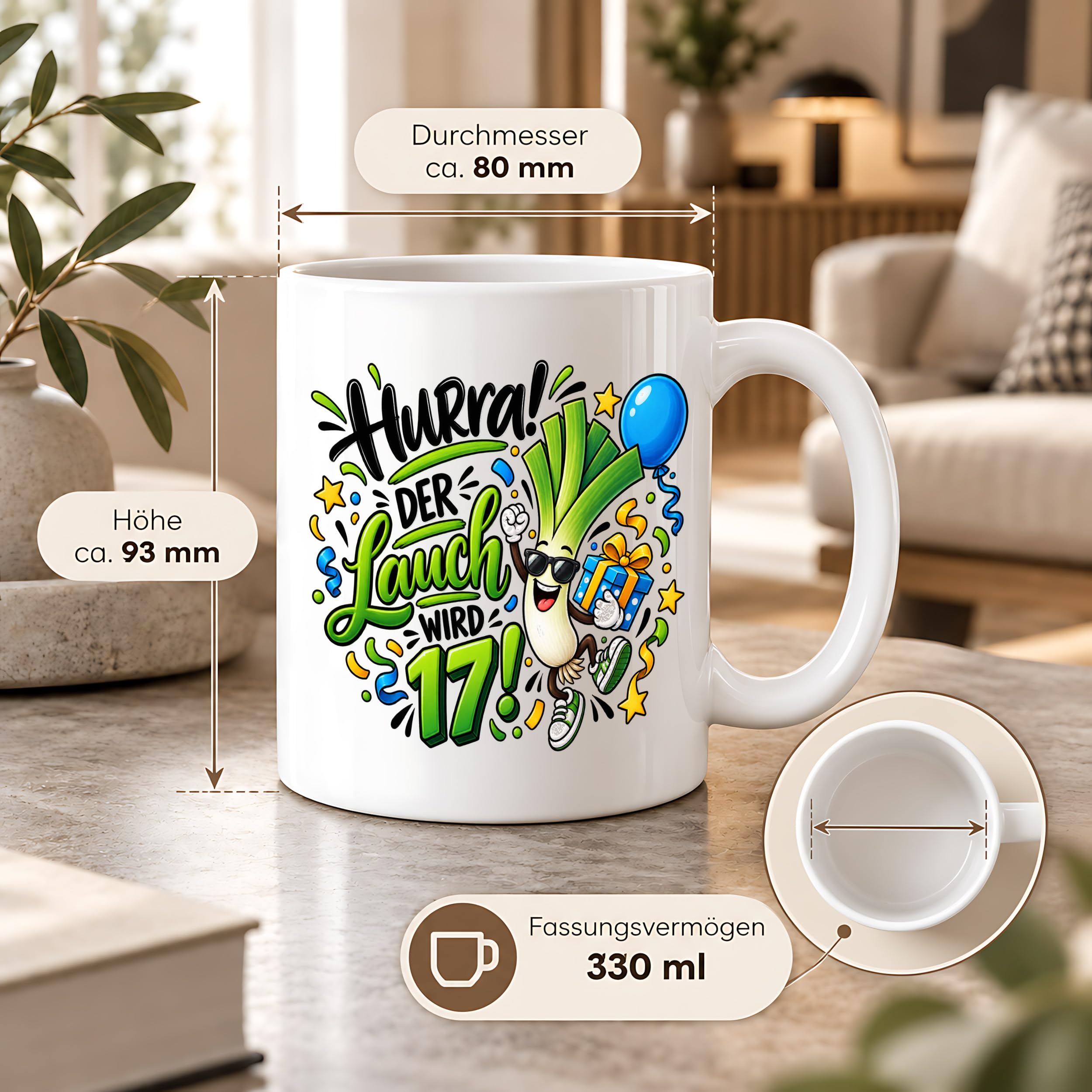 Herzbotschaft Tasse 17. Geburtstag – Kaffeetasse Geschenk für Jungen Mann