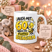 Herzbotschaft Tasse 60. Geburtstag Flottes Bienchen Geschenk für Frau