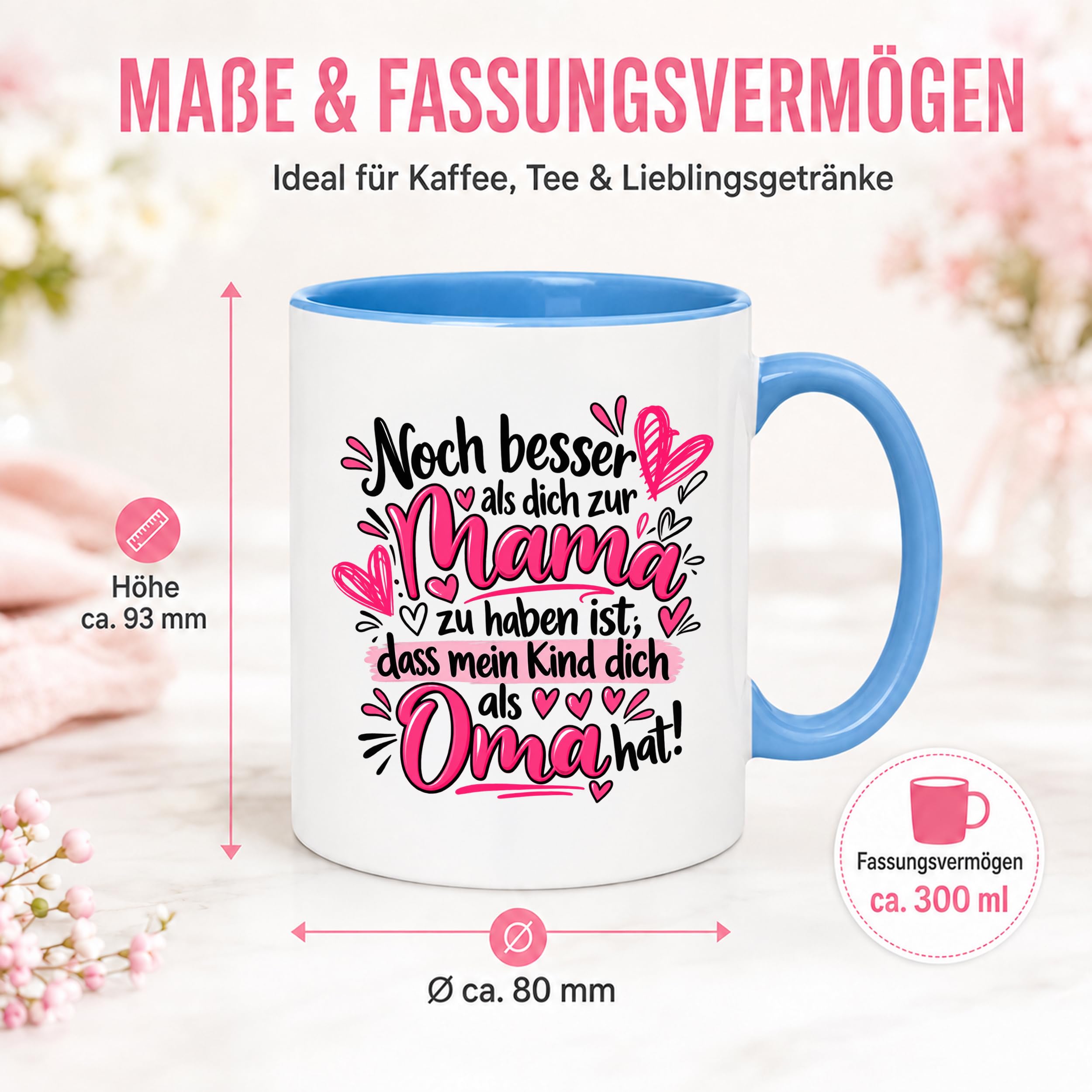Herzbotschaft Tasse Geschenk Beste Oma der Welt Kaffeetasse