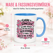 Herzbotschaft Tasse Geschenk Beste Schwester Kaffeetasse Geschwister
