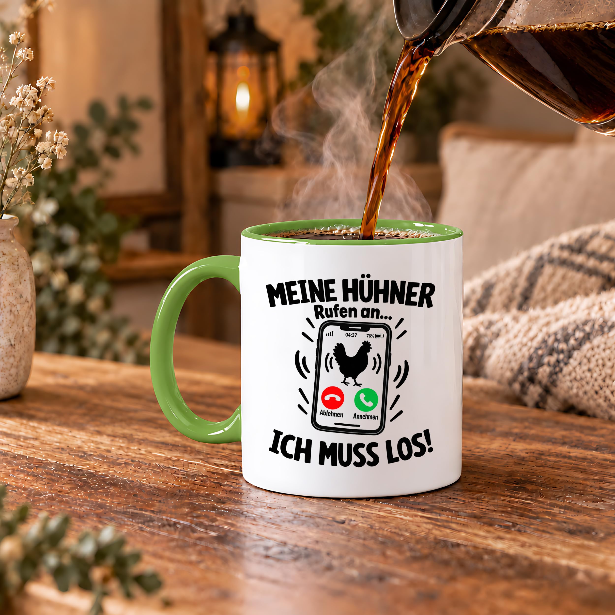 Herzbotschaft Kaffeetasse Meine Hühner rufen an ich muss los Tasse Geschenk