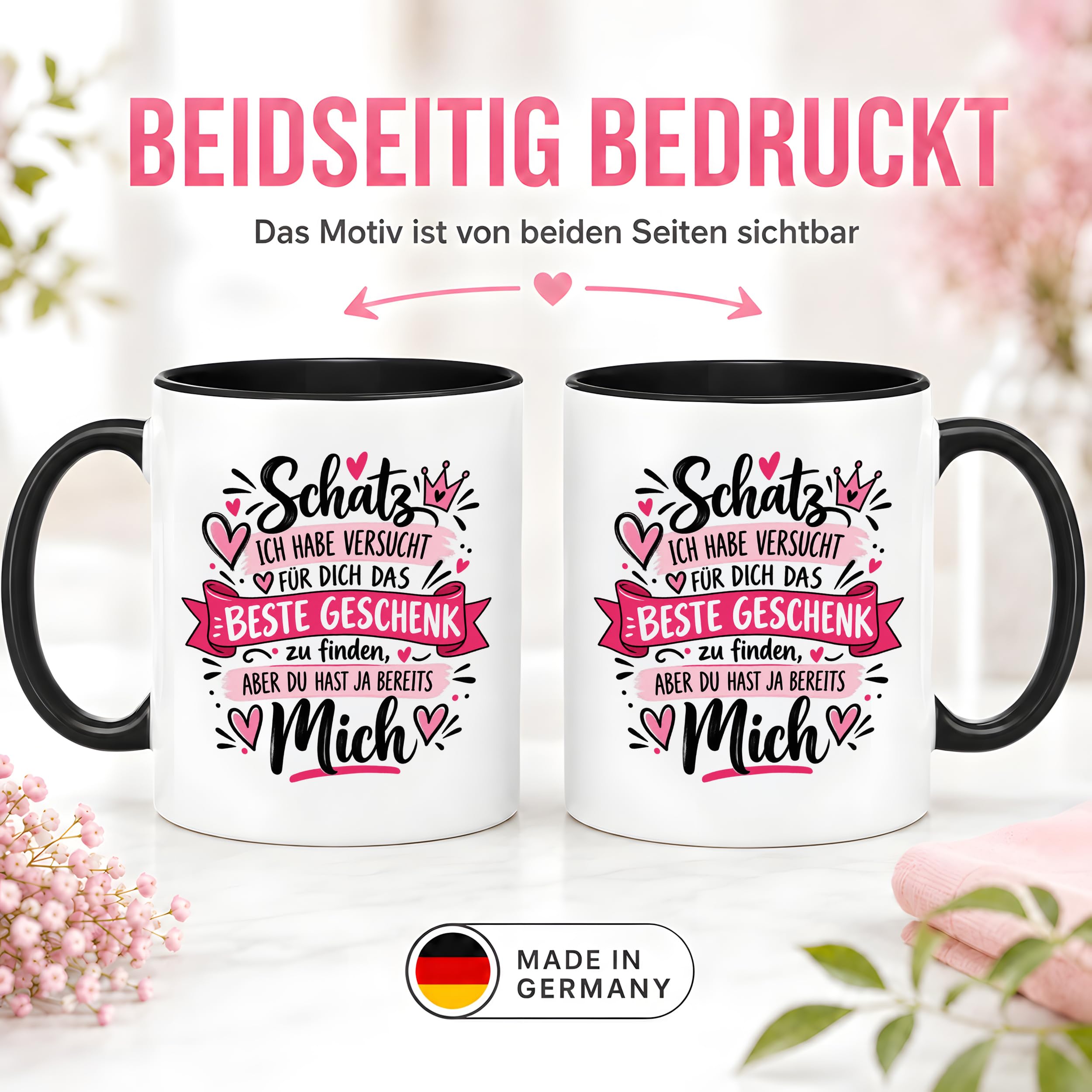 Herzbotschaft Tasse Schatz mit Spruch Das perfekte Geschenk Partner