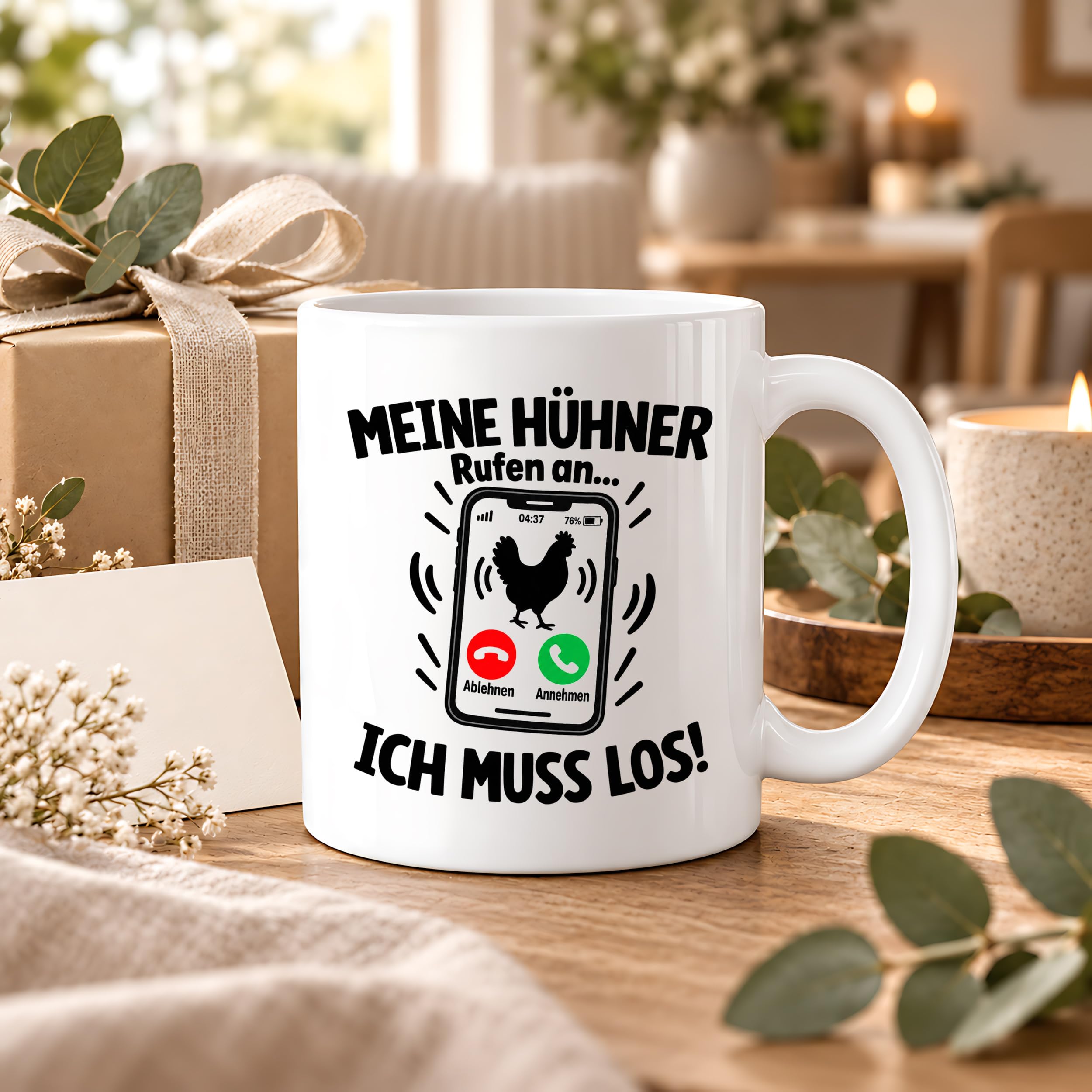 Herzbotschaft Kaffeetasse Meine Hühner rufen an ich muss los Tasse Geschenk