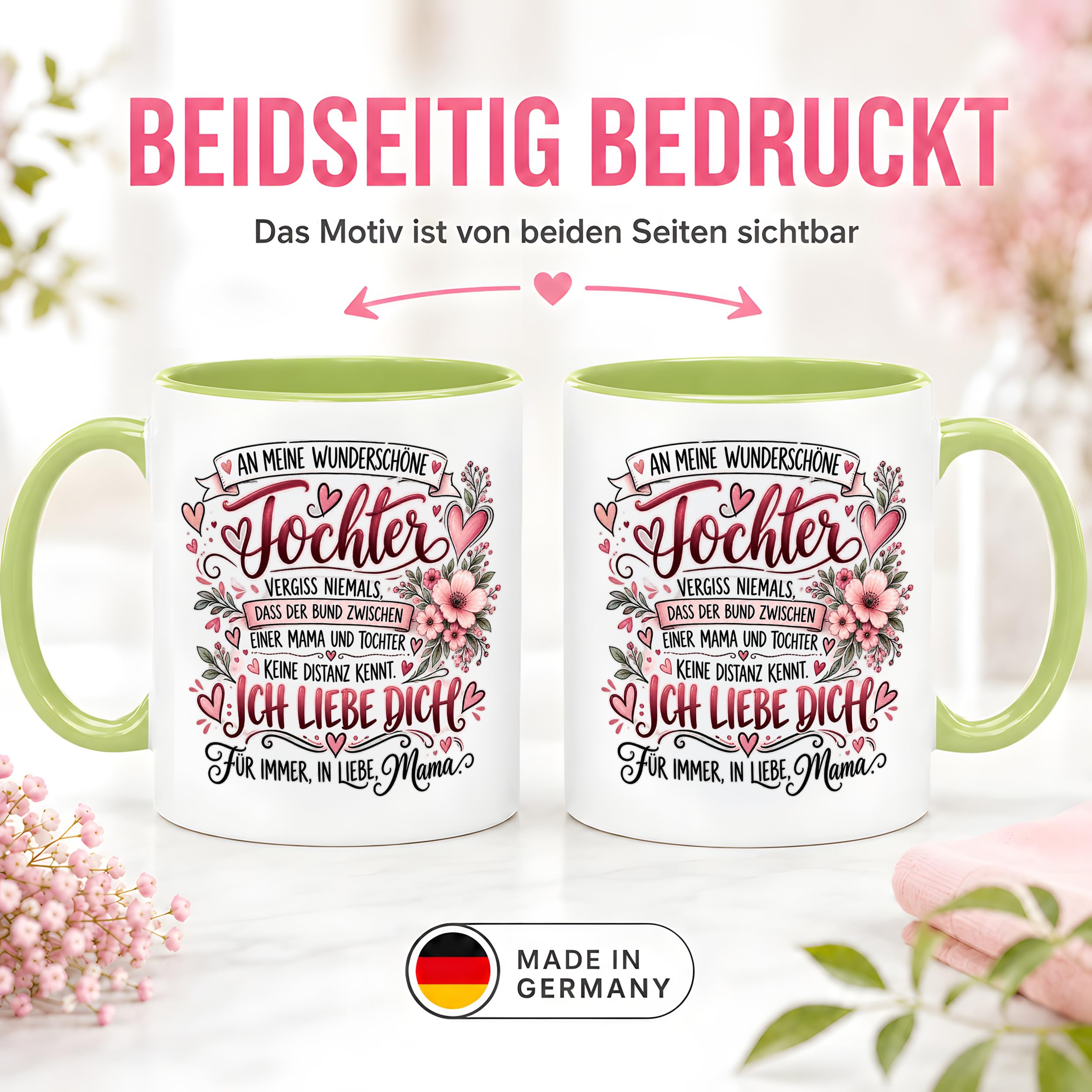 Herzbotschaft Tochter Tasse Geschenk von Mama Kaffeetasse hübsche Tochter