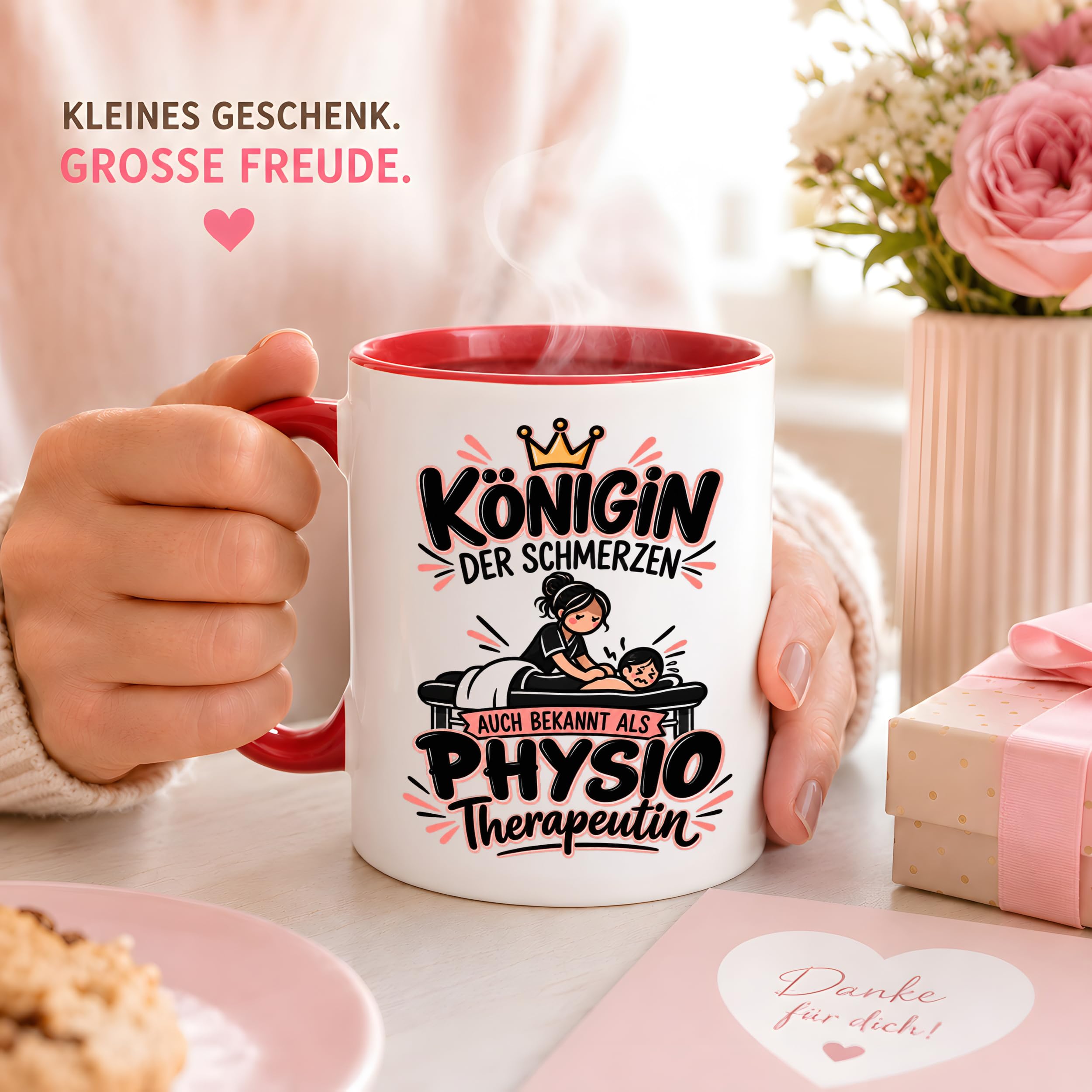 Herzbotschaft Tasse Physiotherapeutin Königin der Schmerzen Kaffeetasse