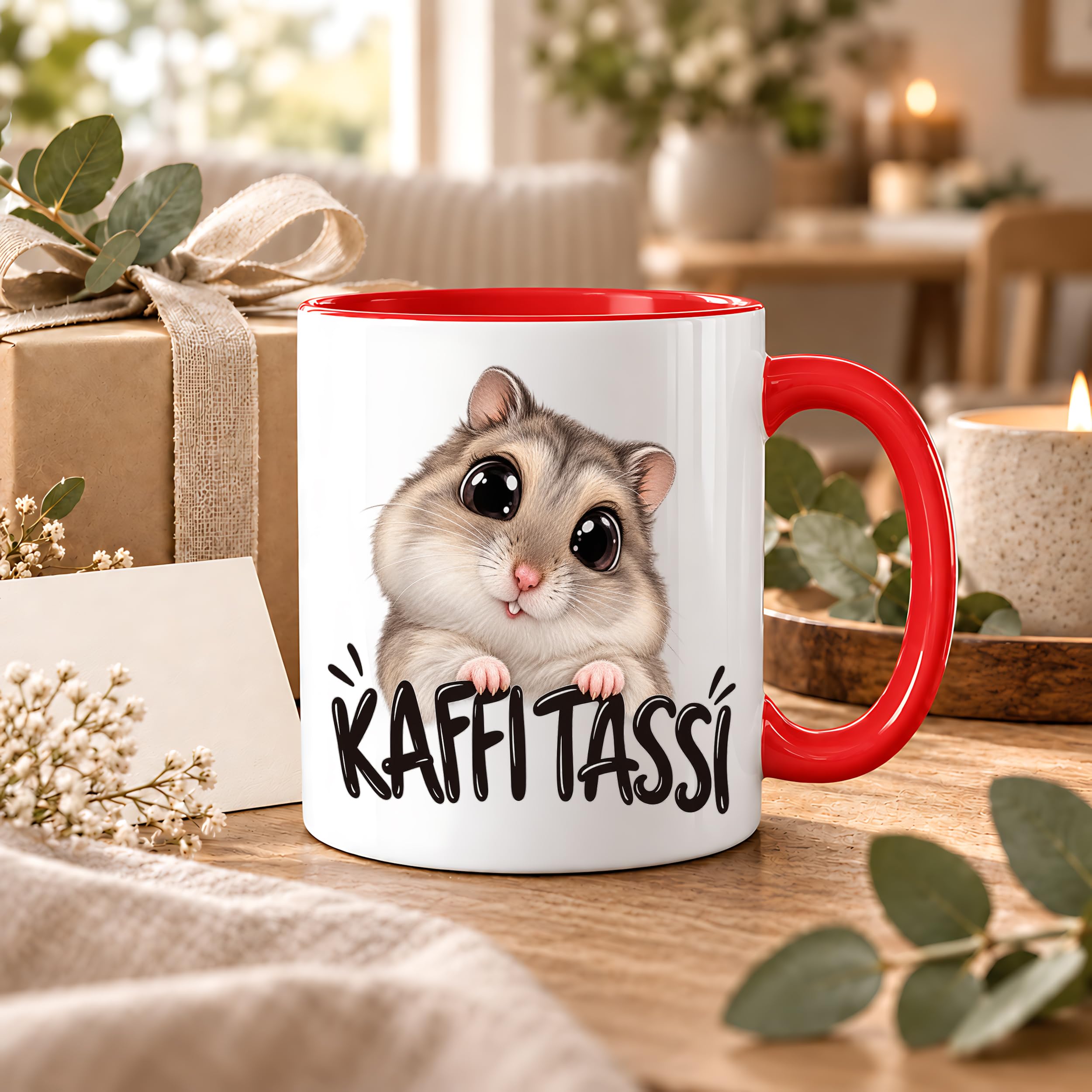 Herzbotschaft Kaffeetasse für Hamster Fans mit lustigem Spruch Kaffi Tassi