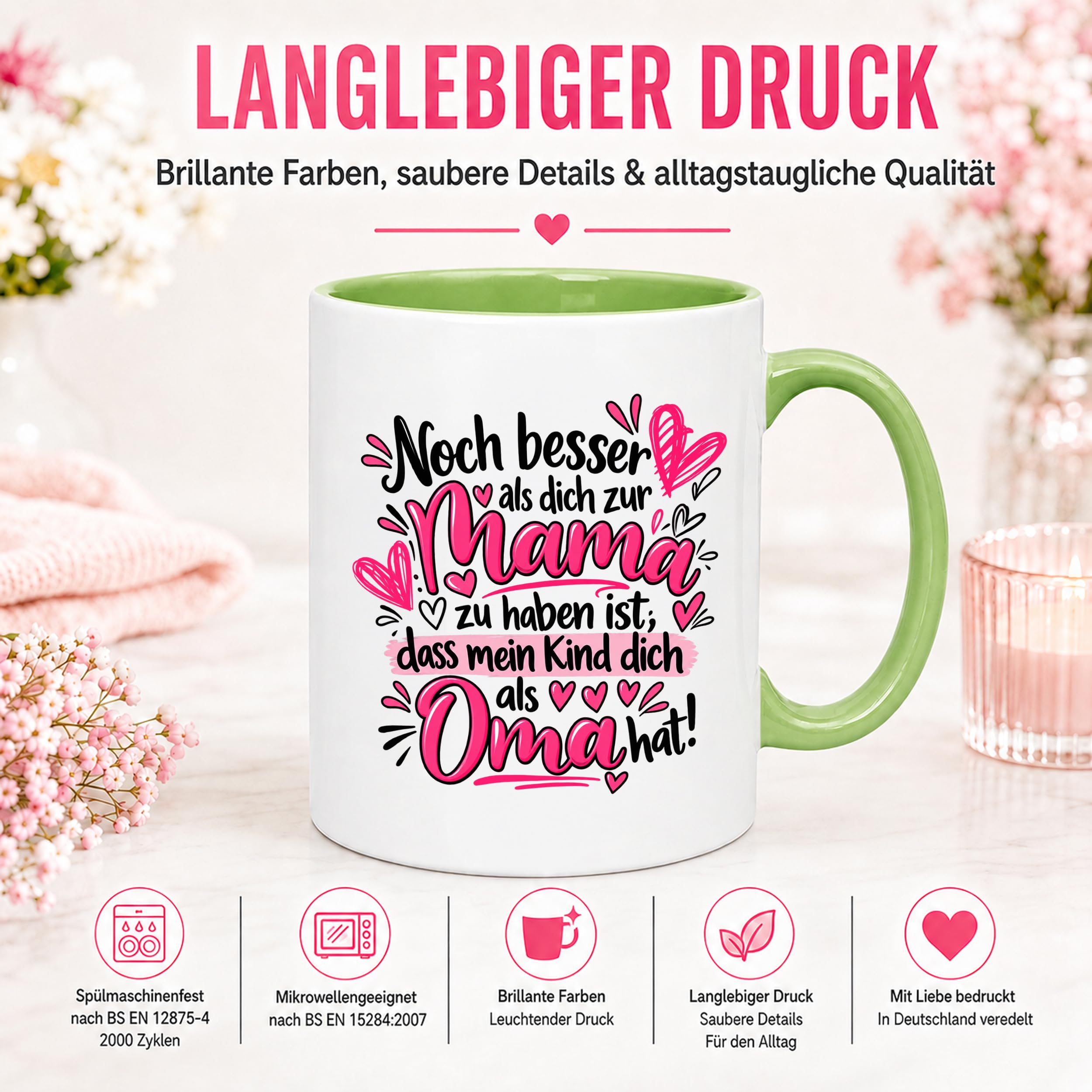 Herzbotschaft Tasse Geschenk Beste Oma der Welt Kaffeetasse