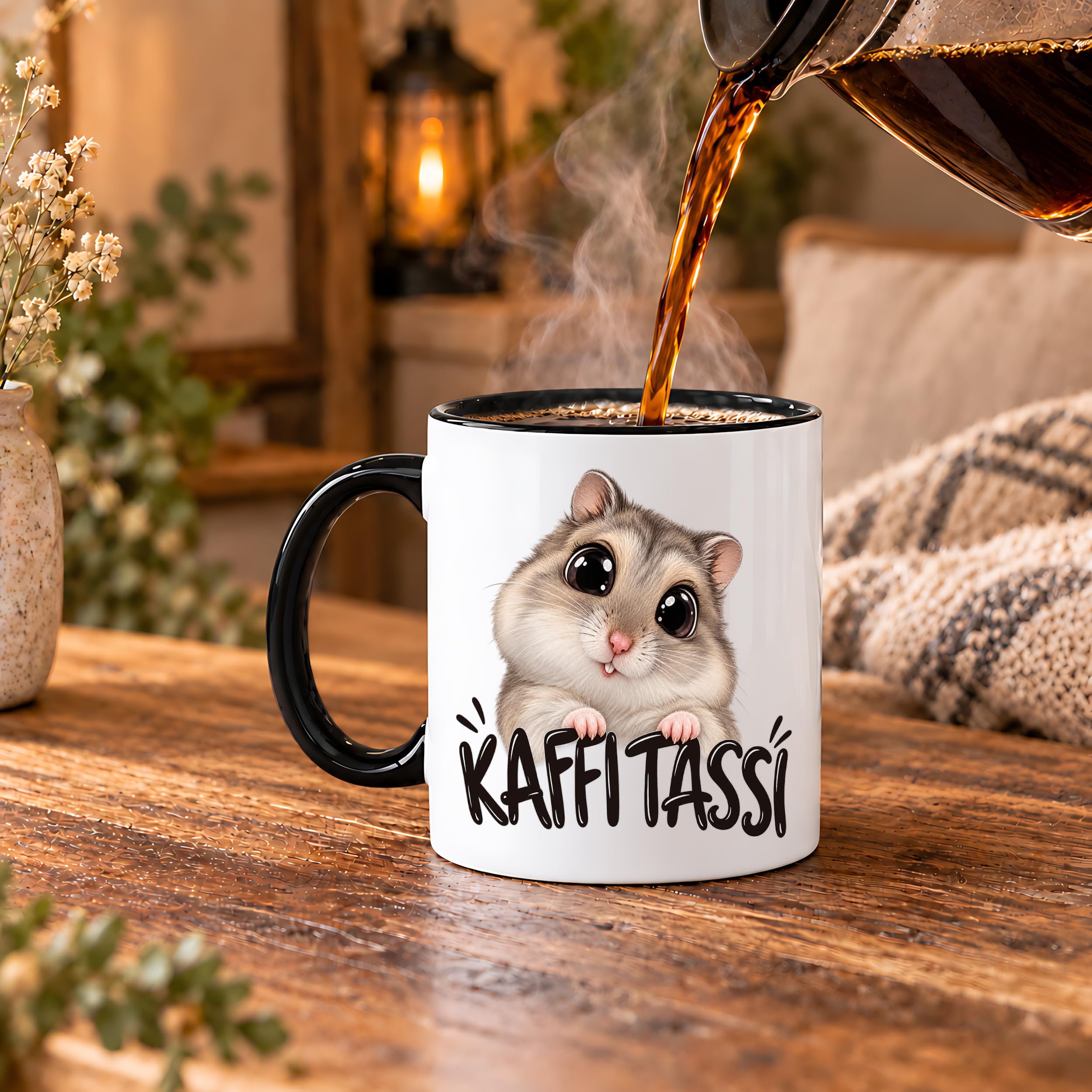 Herzbotschaft Kaffeetasse für Hamster Fans mit lustigem Spruch Kaffi Tassi