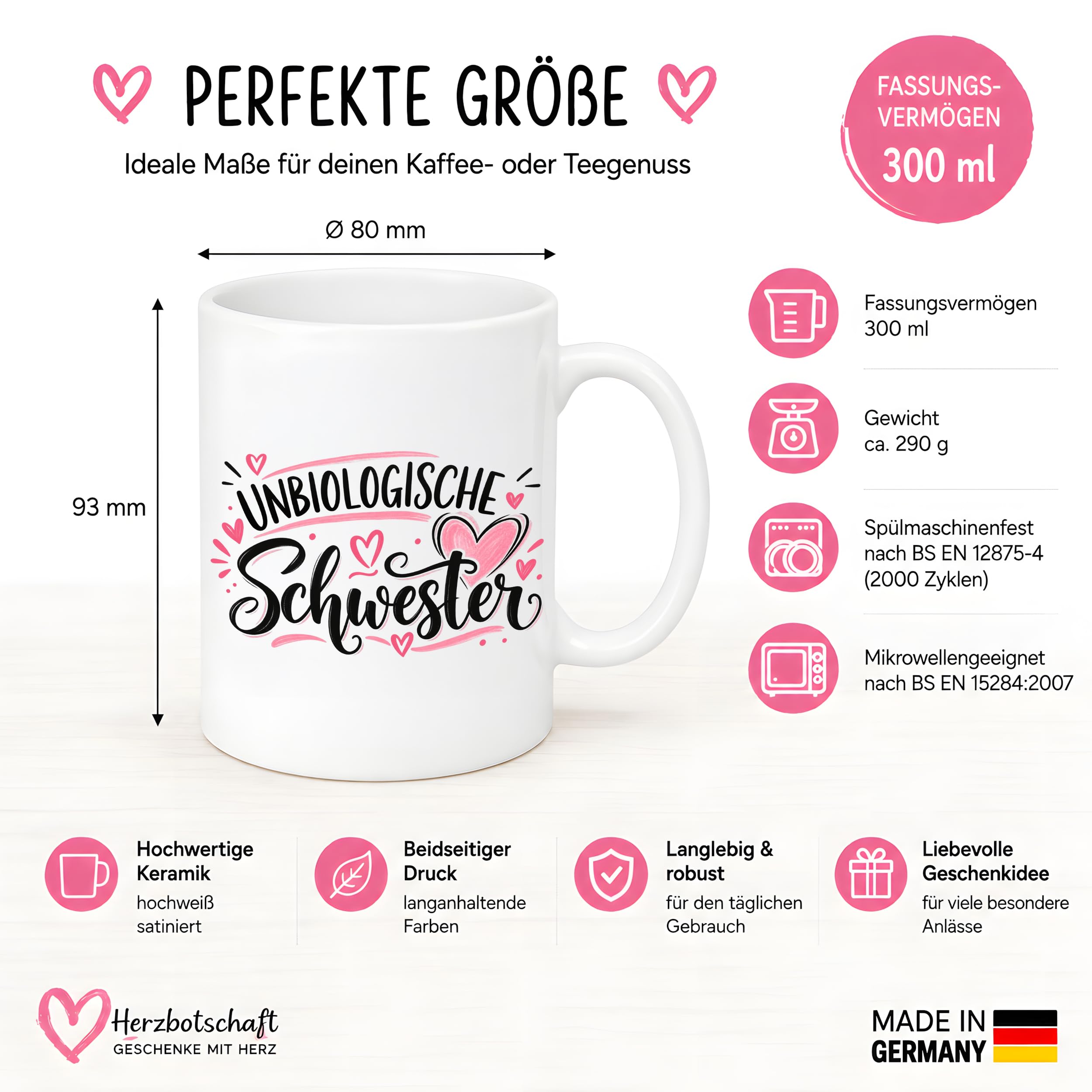 Herzbotschaft Tasse für beste Freundin Kaffeetasse Unbiologische Schwester