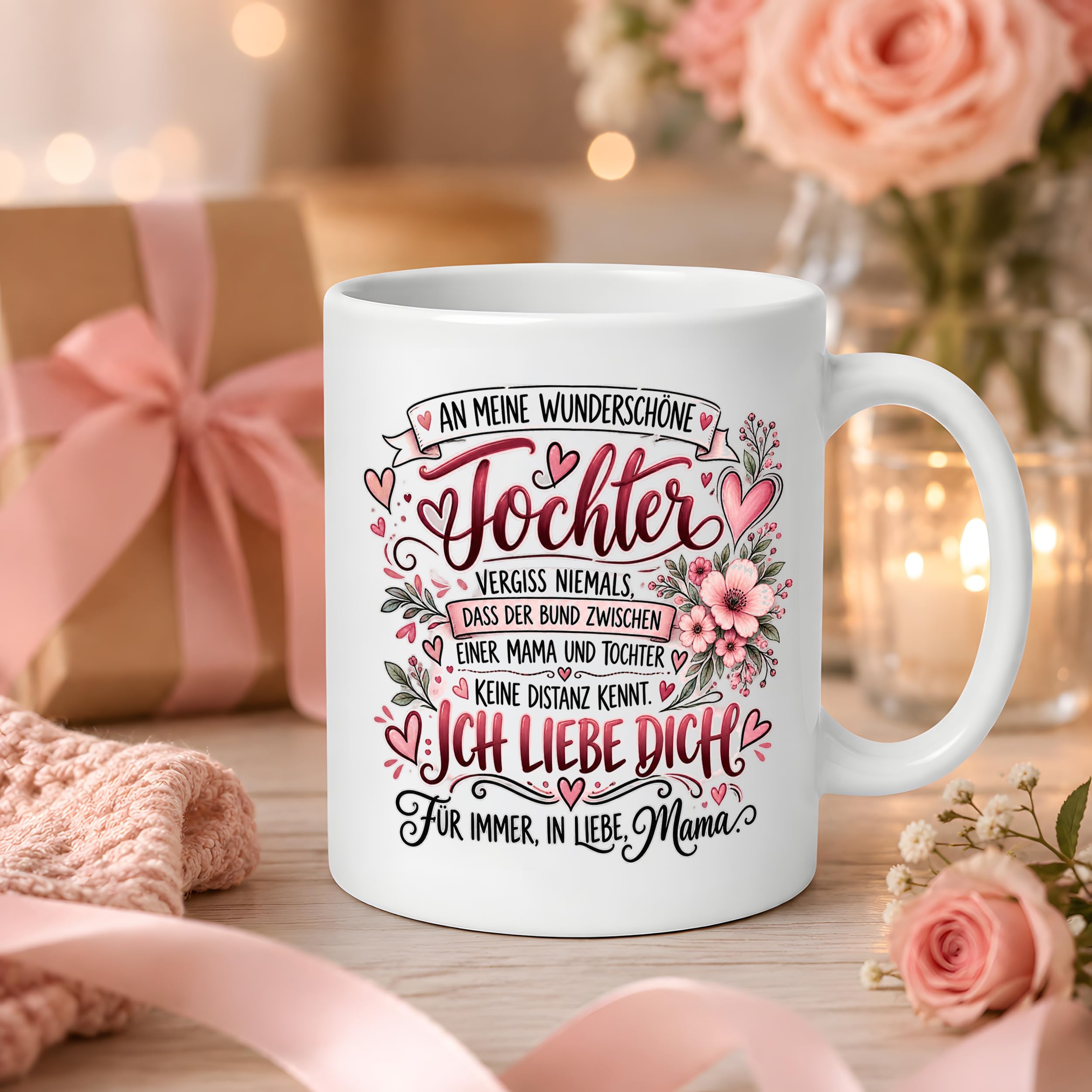 Herzbotschaft Tochter Tasse Geschenk von Mama Kaffeetasse hübsche Tochter