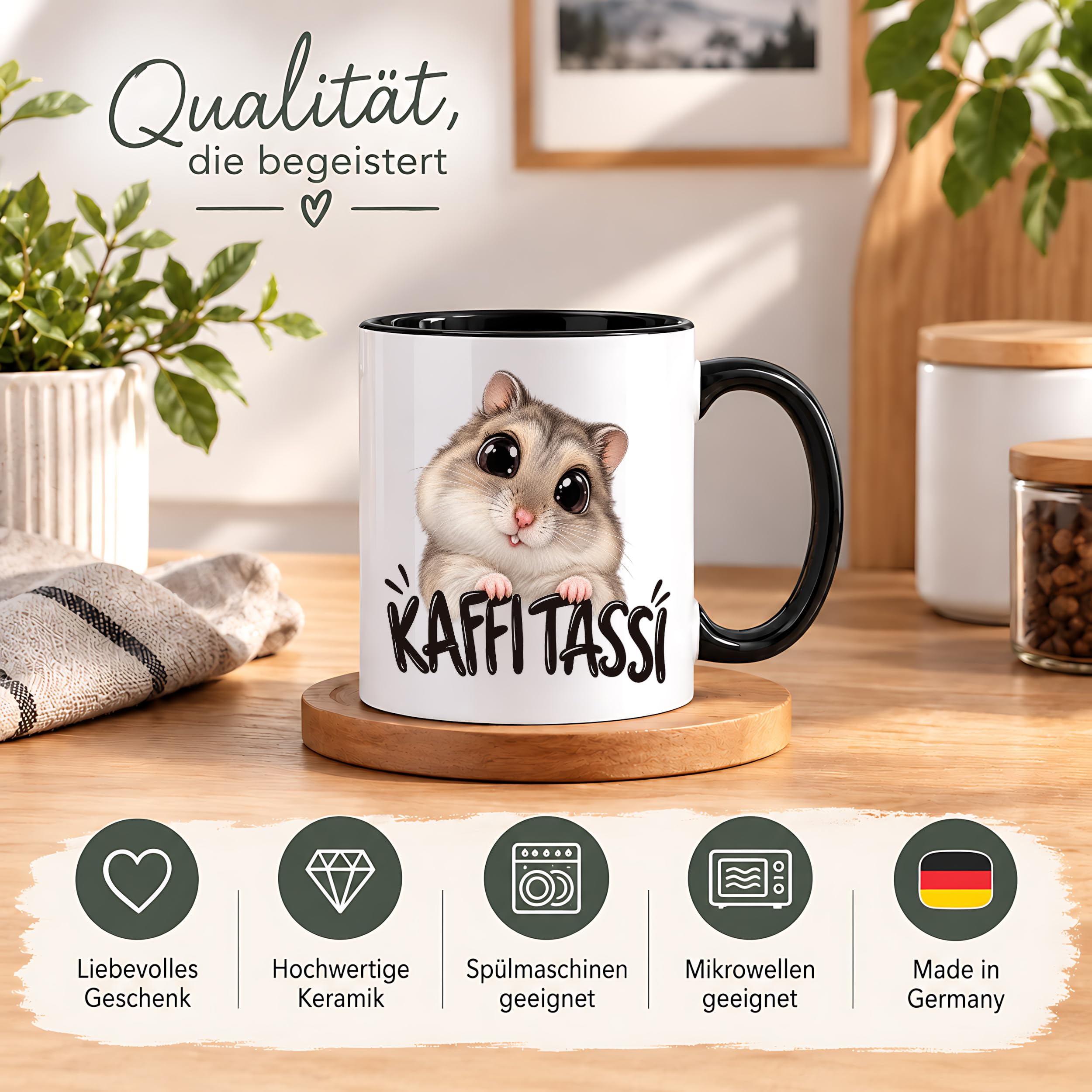 Herzbotschaft Kaffeetasse für Hamster Fans mit lustigem Spruch Kaffi Tassi