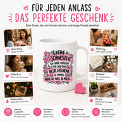 Herzbotschaft Tasse Geschenk Beste Schwester Kaffeetasse Geschwister