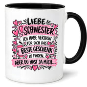 Herzbotschaft Tasse Geschenk Beste Schwester Kaffeetasse Geschwister