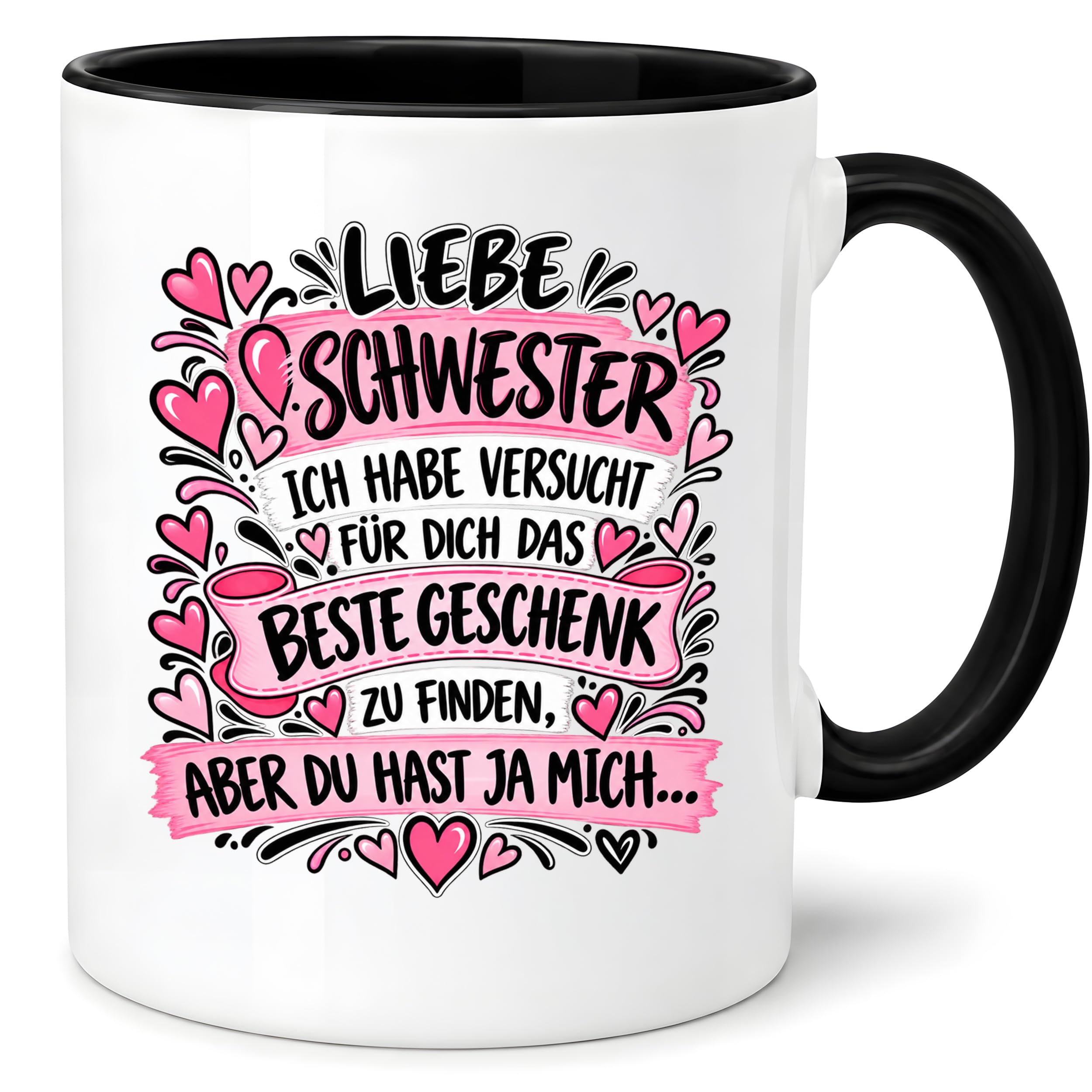 Herzbotschaft Tasse Geschenk Beste Schwester Kaffeetasse Geschwister