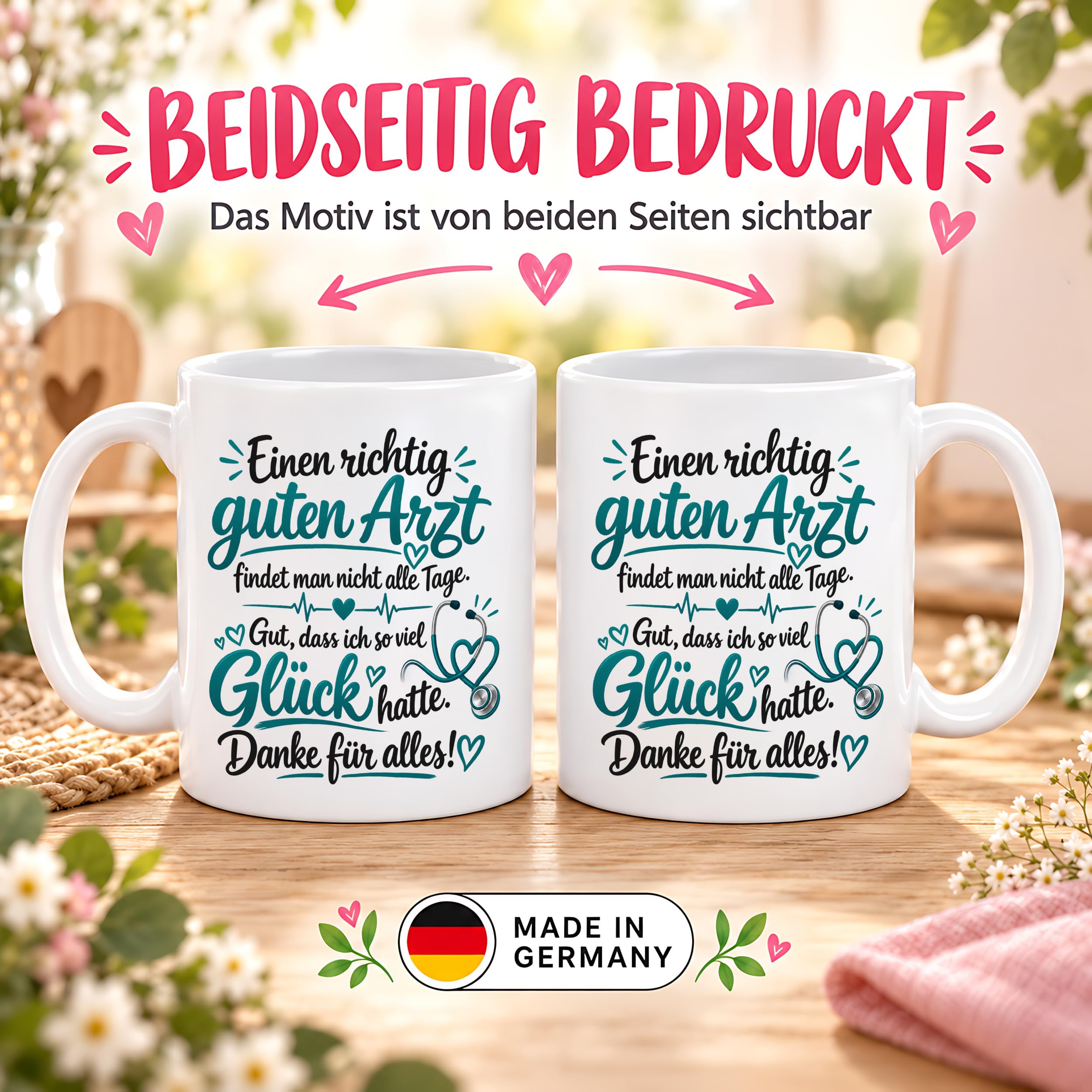 Herzbotschaft Tasse Kaffeetasse für Ärzte - Danke Geschenk für guten Arzt