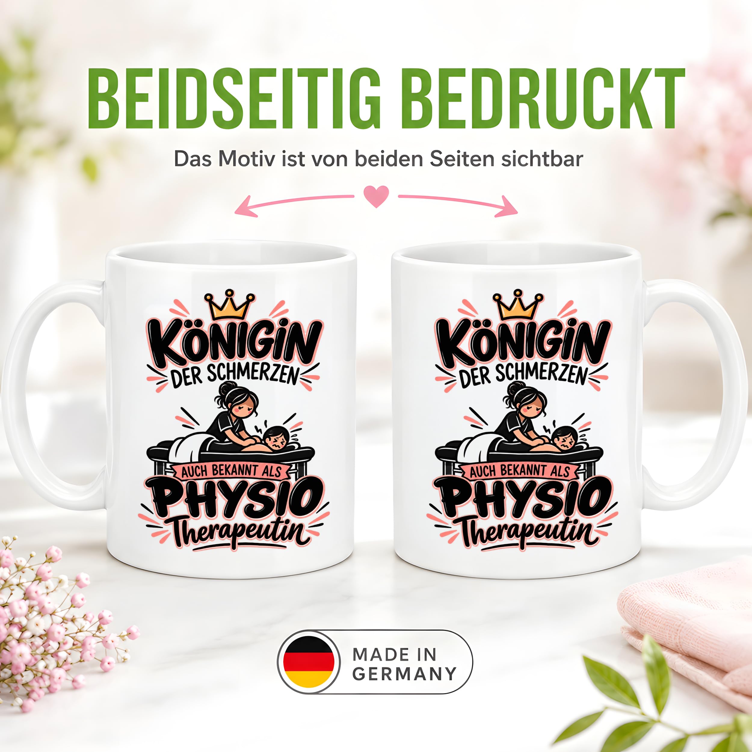 Herzbotschaft Tasse Physiotherapeutin Königin der Schmerzen Kaffeetasse