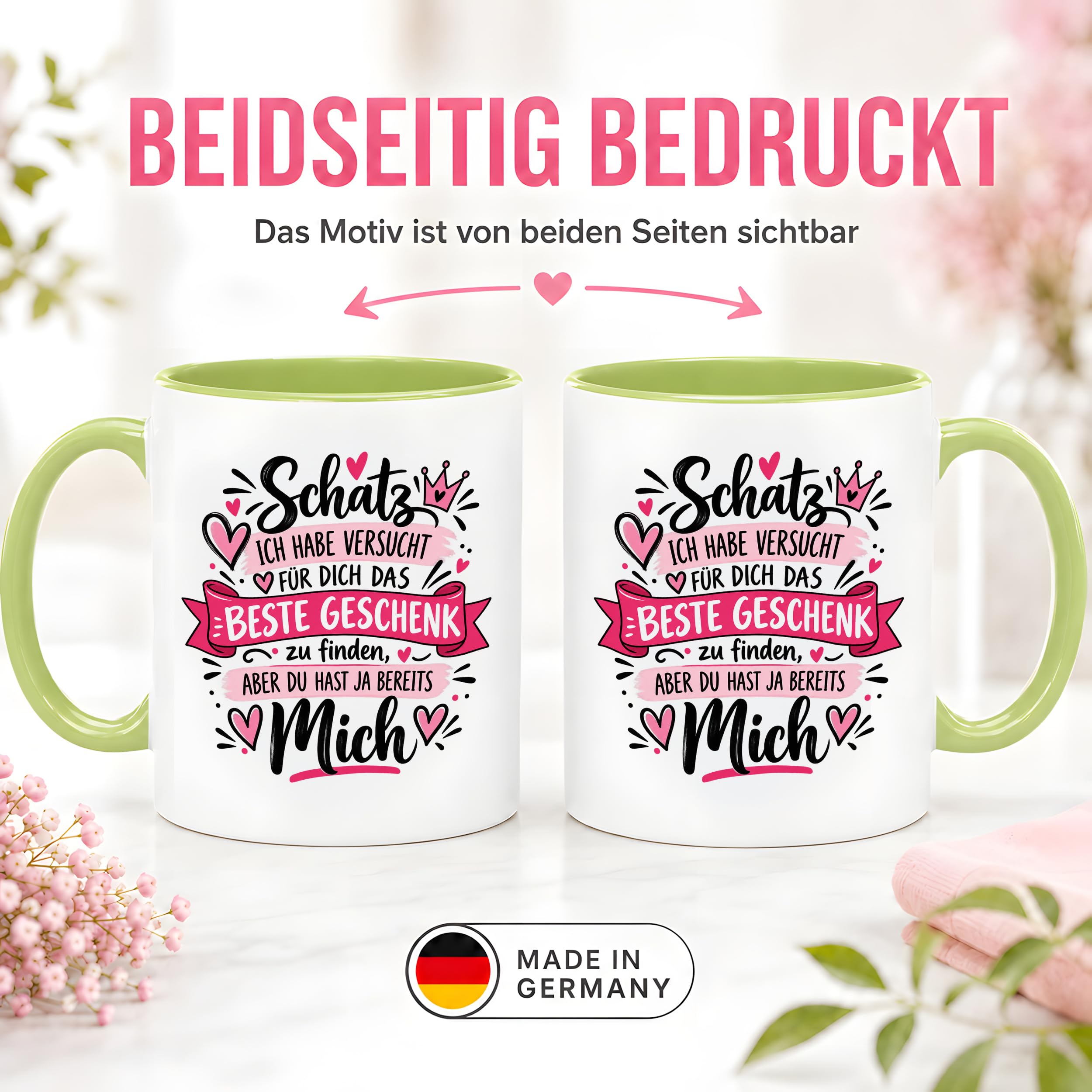 Herzbotschaft Tasse Schatz mit Spruch Das perfekte Geschenk Partner