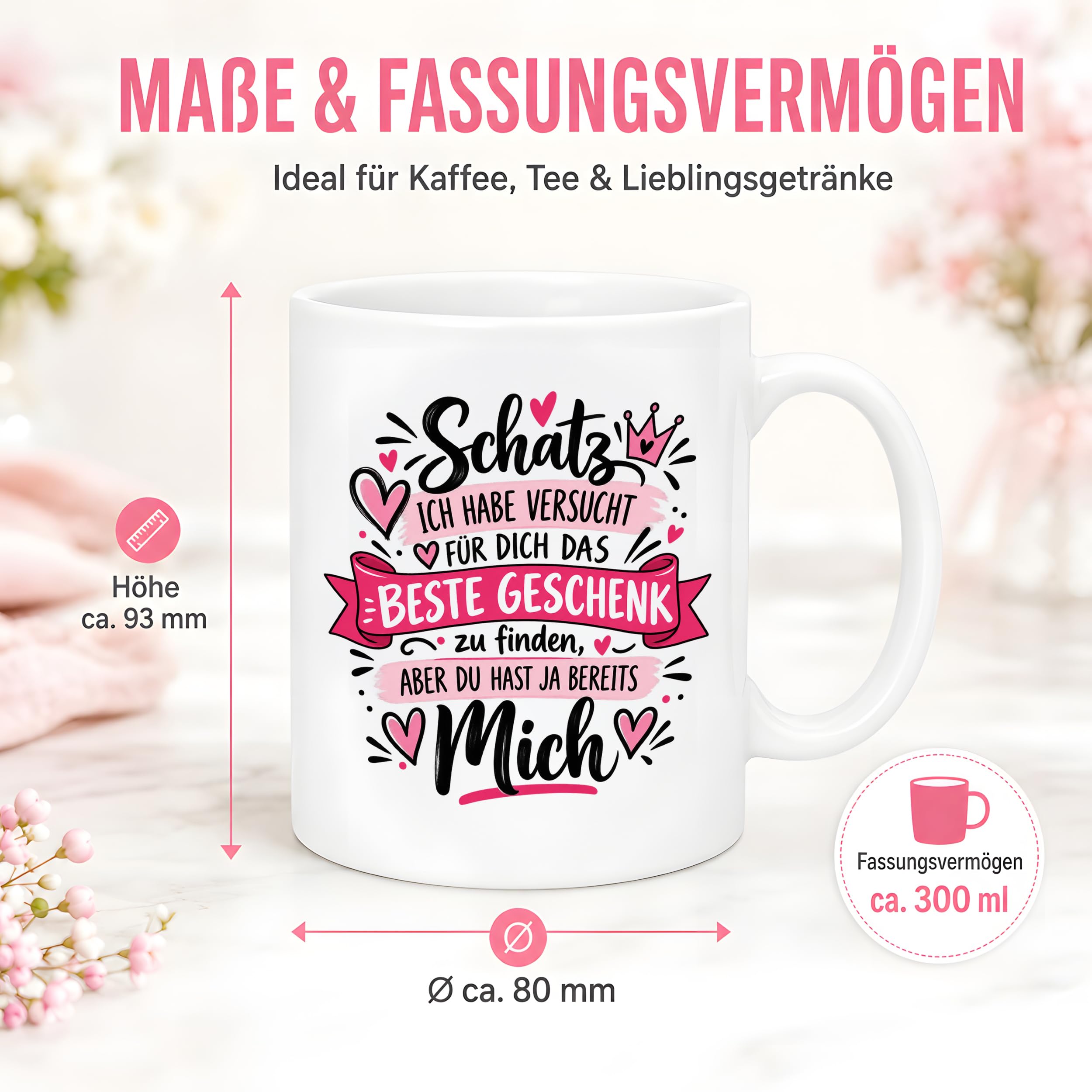 Herzbotschaft Tasse Schatz mit Spruch Das perfekte Geschenk Partner
