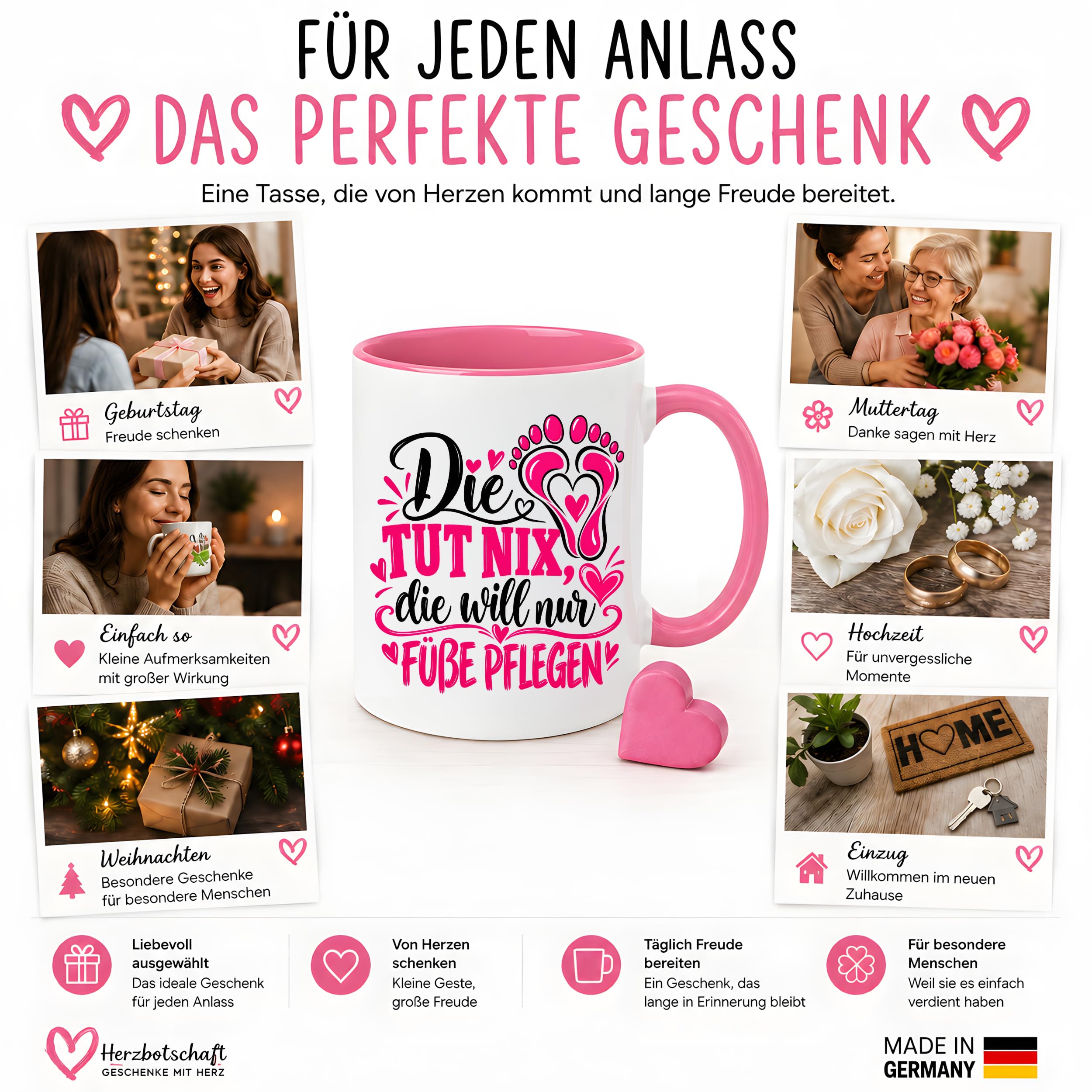 Herzbotschaft Tasse für Fußpflege - Die tut nix die will nur Füße pflegen