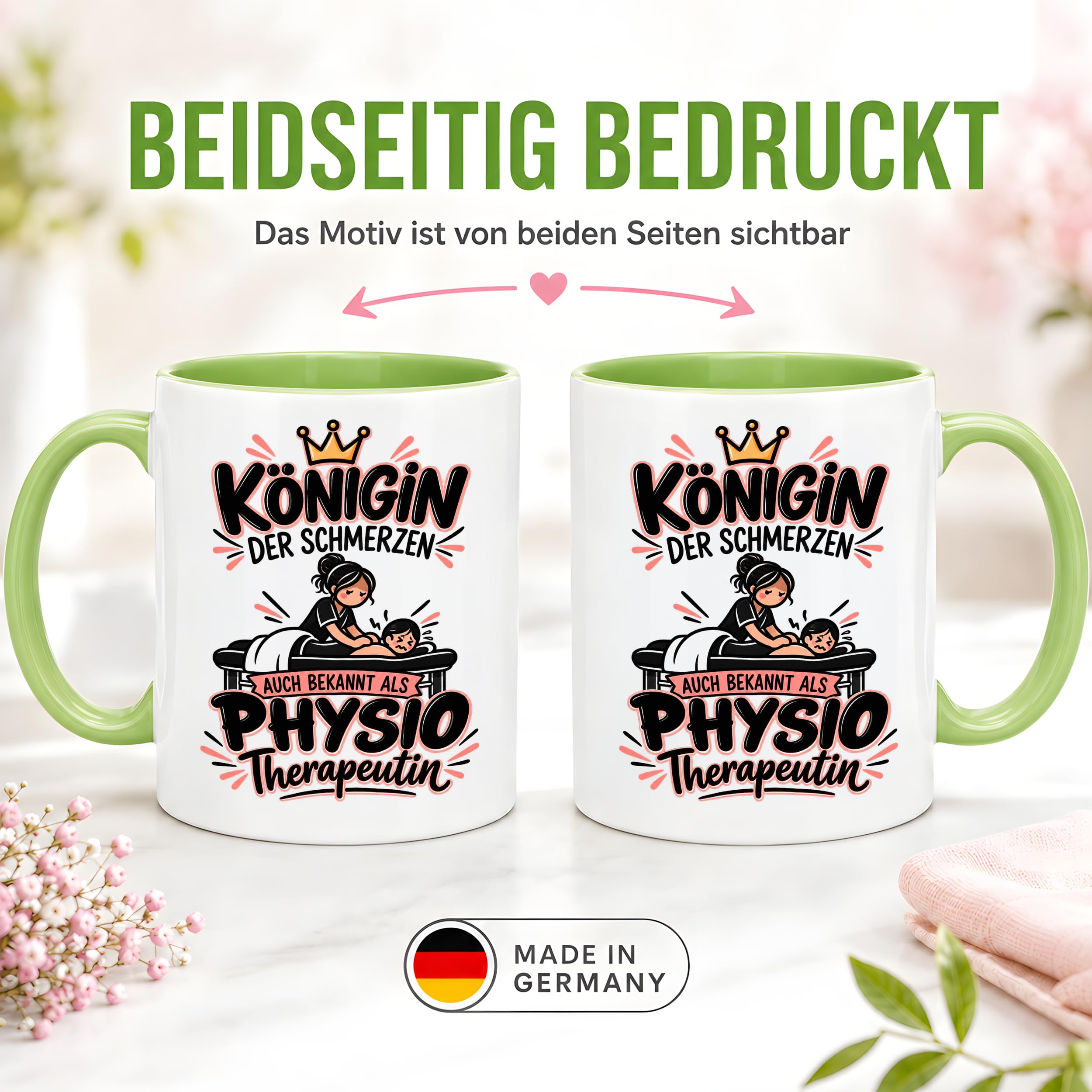 Herzbotschaft Tasse Physiotherapeutin Königin der Schmerzen Kaffeetasse