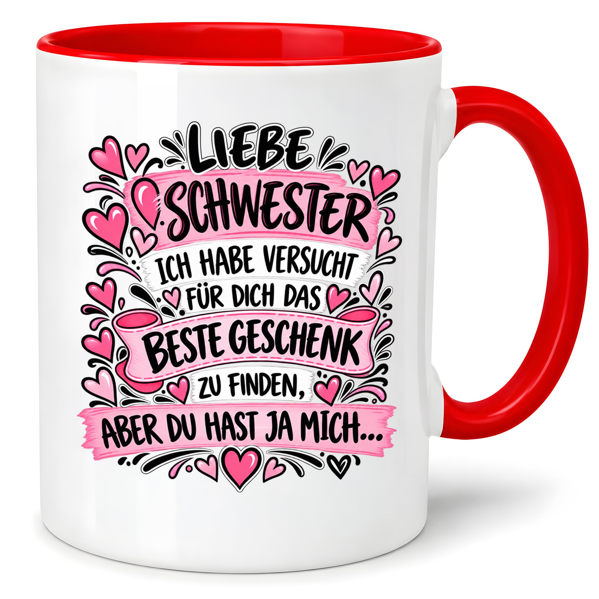 Herzbotschaft Tasse Geschenk Beste Schwester Kaffeetasse Geschwister