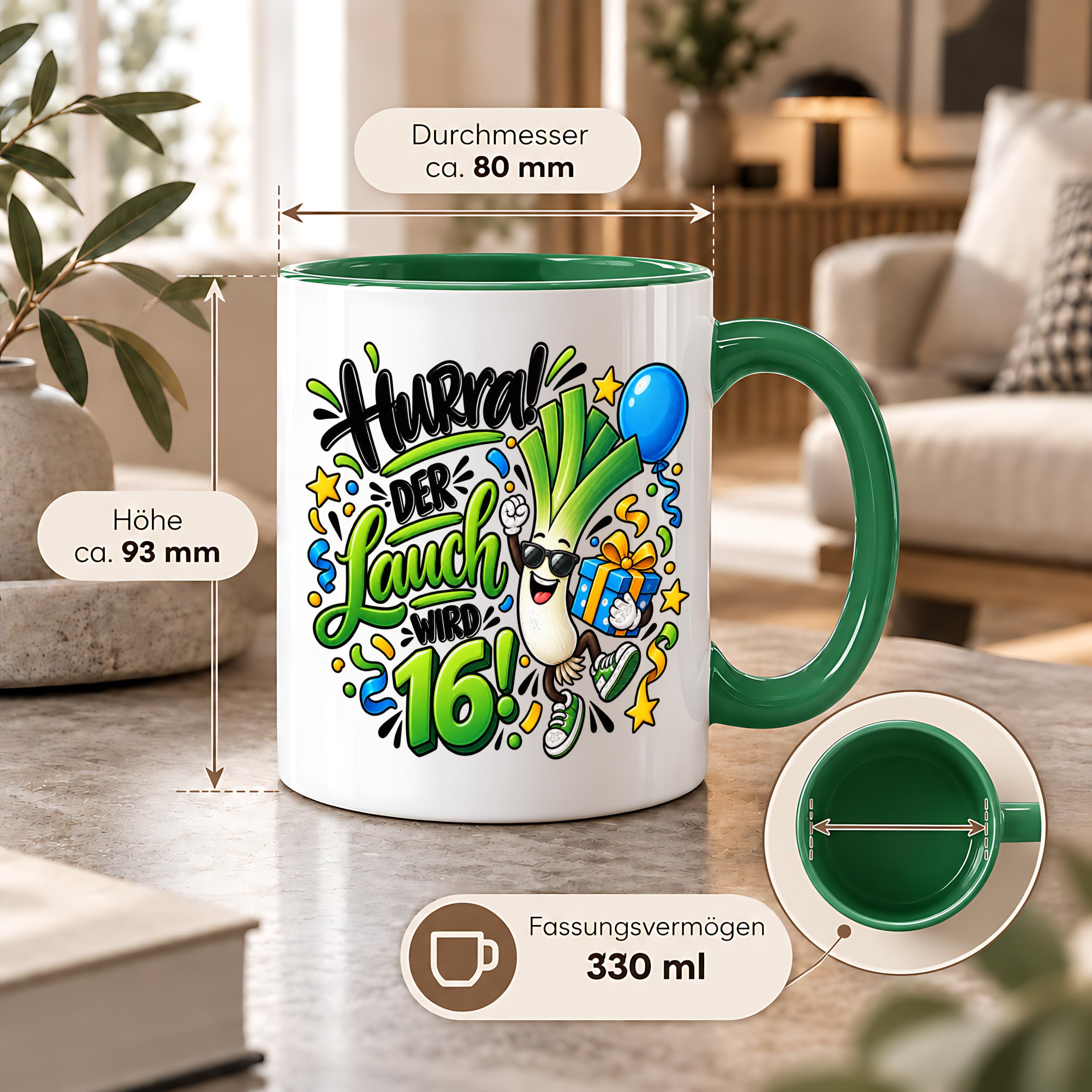 Herzbotschaft Tasse 16. Geburtstag – Kaffeetasse Geschenk für Jungen Mann