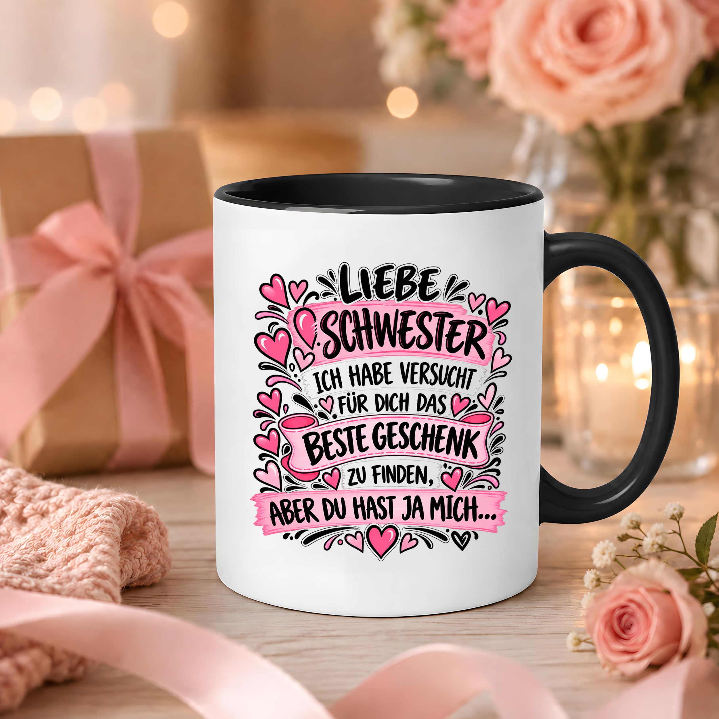 Herzbotschaft Tasse Geschenk Beste Schwester Kaffeetasse Geschwister