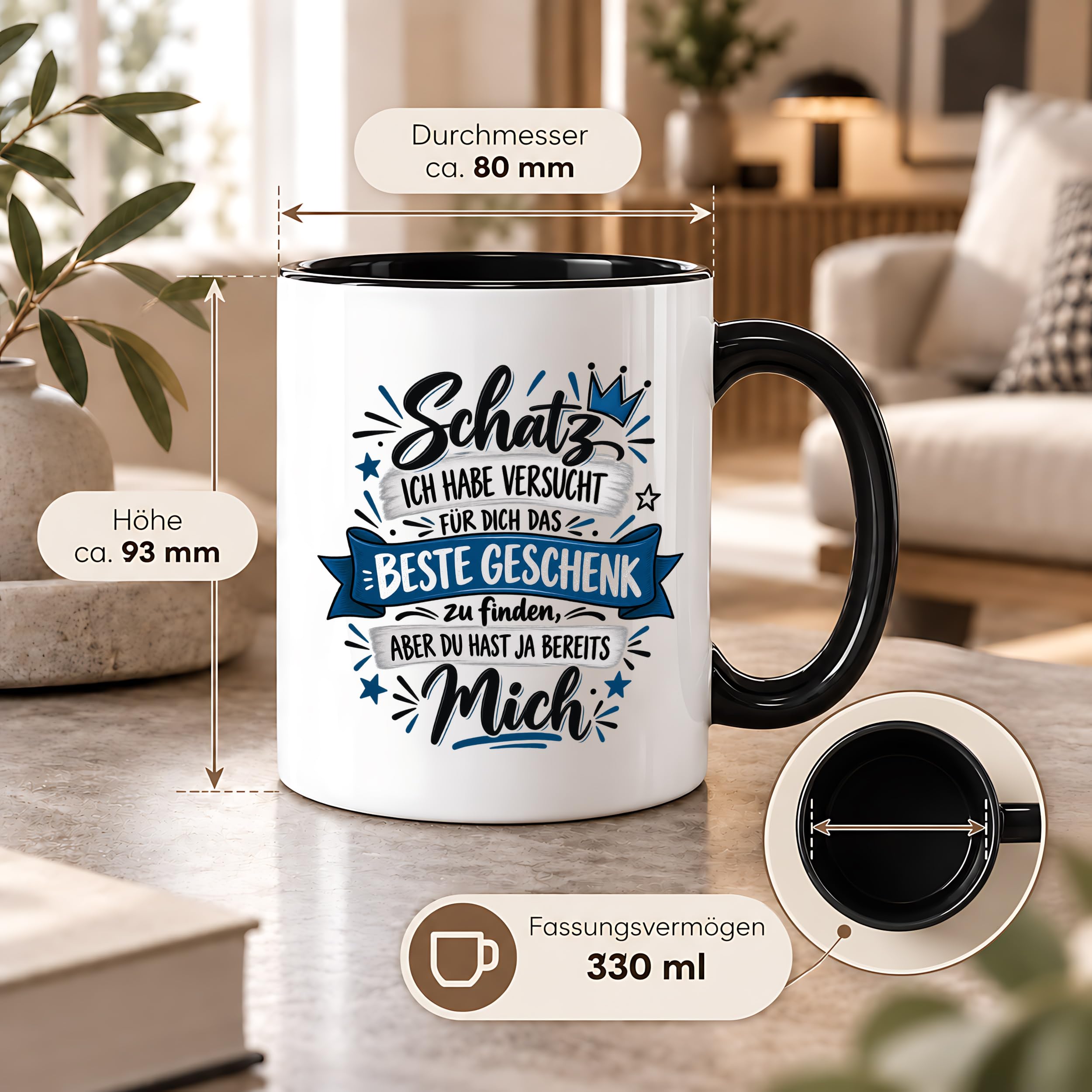Herzbotschaft Tasse Geschenk Schatz Kaffeetasse für Freund Ehemann Teetasse