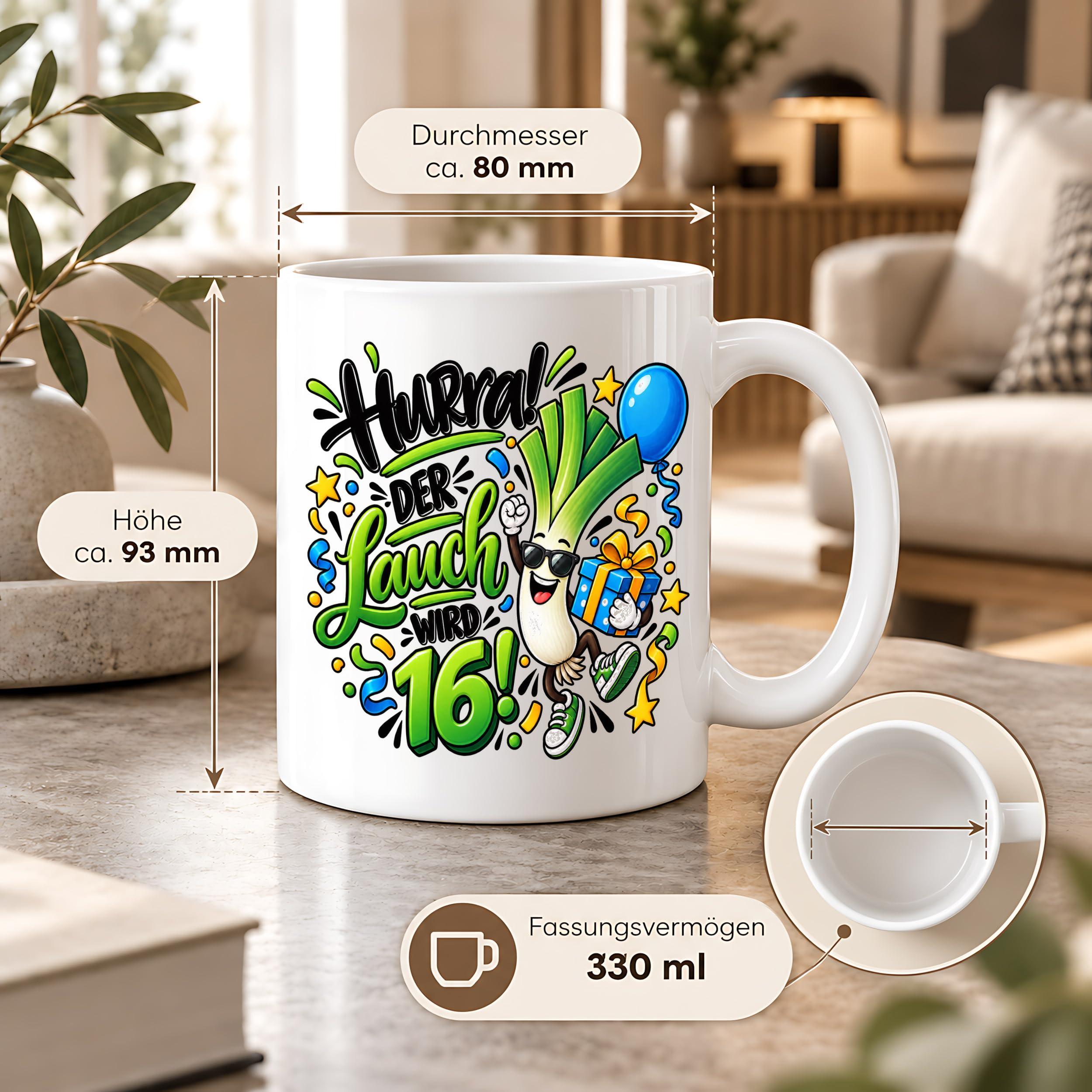 Herzbotschaft Tasse 16. Geburtstag – Kaffeetasse Geschenk für Jungen Mann