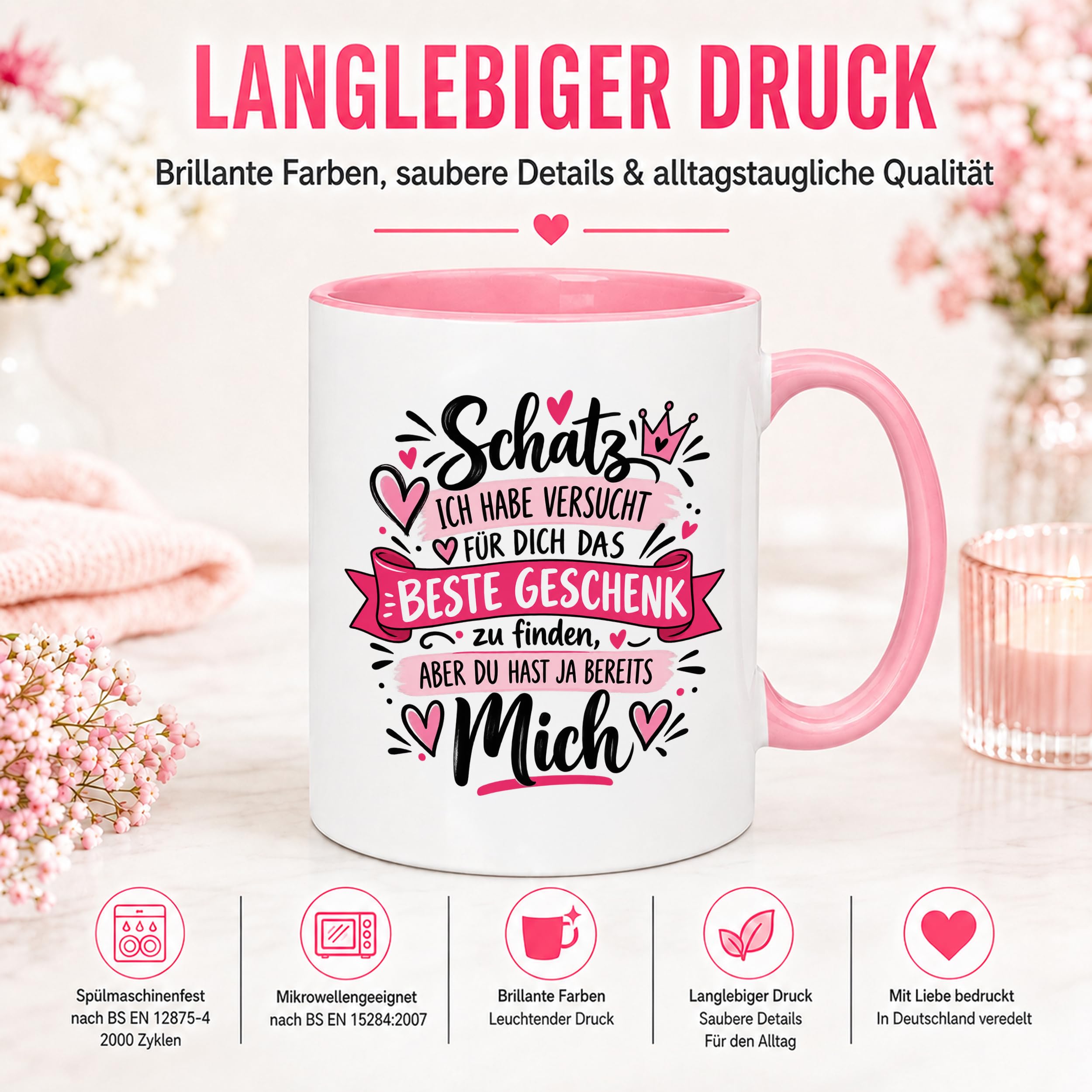 Herzbotschaft Tasse Schatz mit Spruch Das perfekte Geschenk Partner
