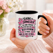 Herzbotschaft Tasse Geschenk Beste Schwester Kaffeetasse Geschwister