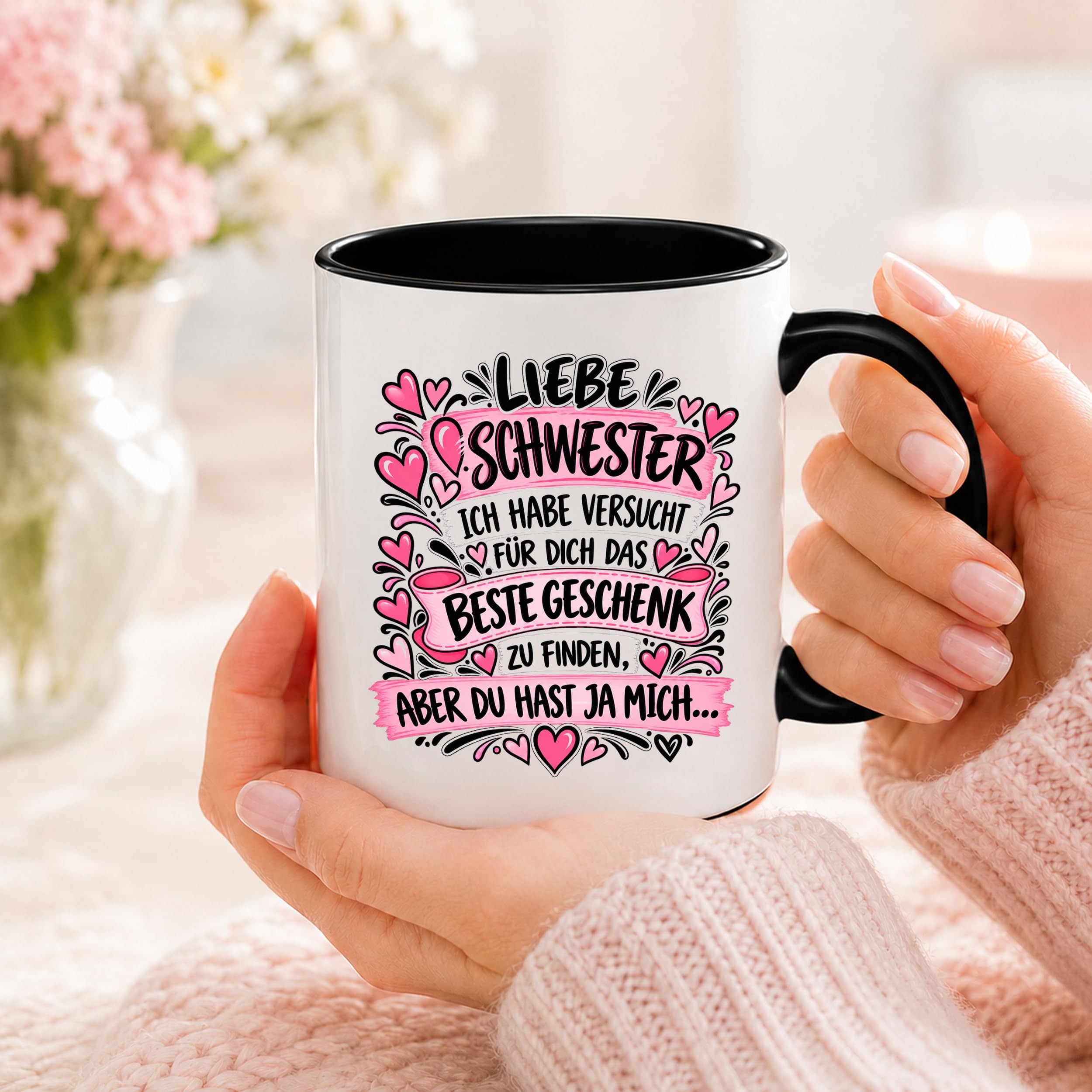 Herzbotschaft Tasse Geschenk Beste Schwester Kaffeetasse Geschwister