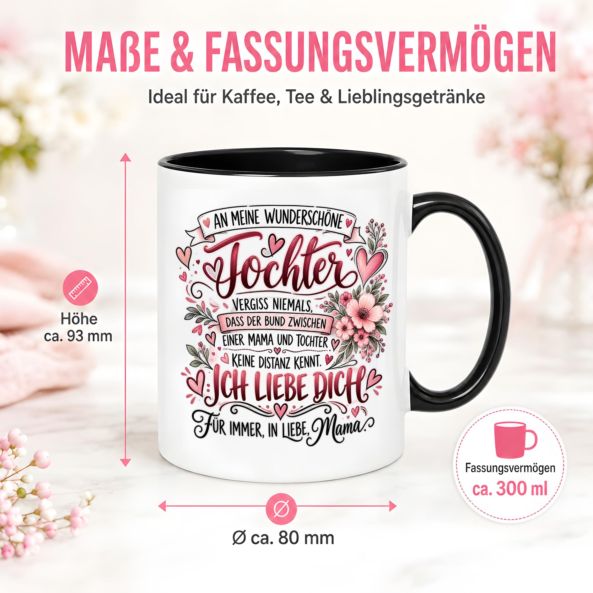 Herzbotschaft Tochter Tasse Geschenk von Mama Kaffeetasse hübsche Tochter