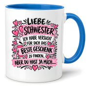 Herzbotschaft Tasse Geschenk Beste Schwester Kaffeetasse Geschwister