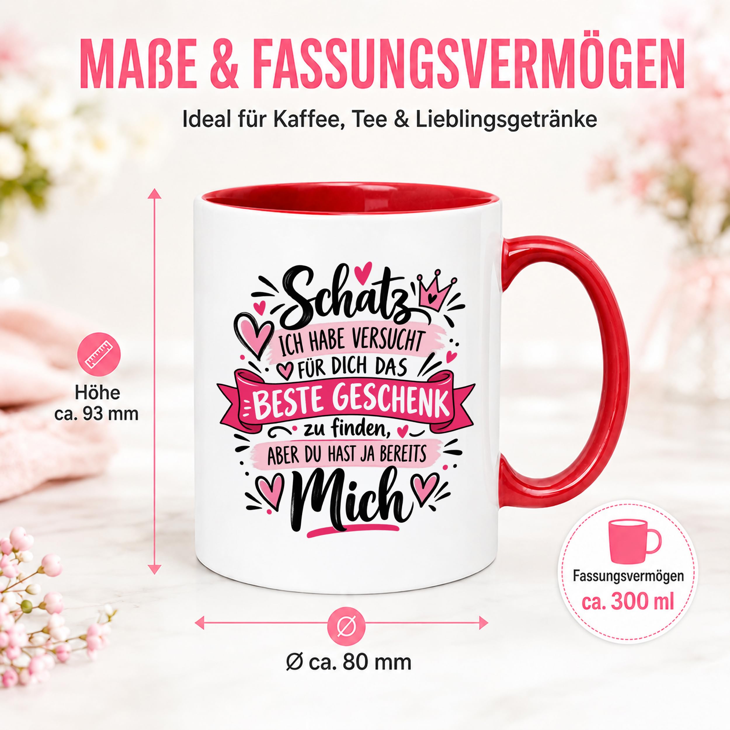 Herzbotschaft Tasse Schatz mit Spruch Das perfekte Geschenk Partner