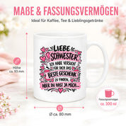 Herzbotschaft Tasse Geschenk Beste Schwester Kaffeetasse Geschwister