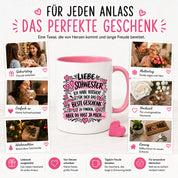 Herzbotschaft Tasse Geschenk Beste Schwester Kaffeetasse Geschwister