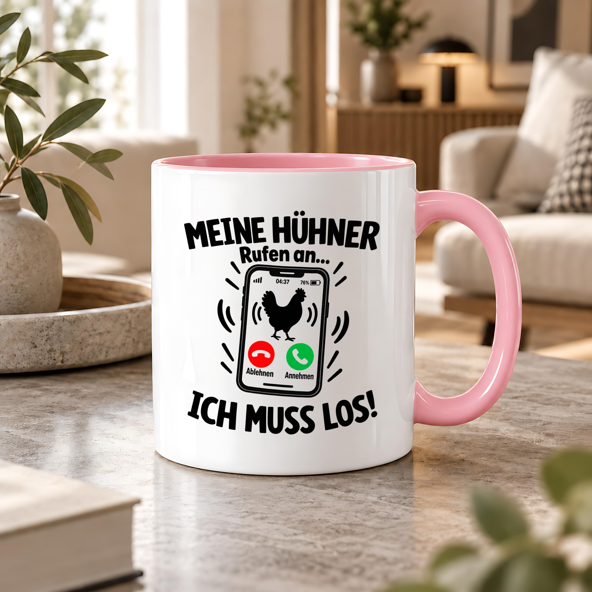 Herzbotschaft Kaffeetasse Meine Hühner rufen an ich muss los Tasse Geschenk