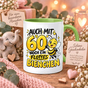 Herzbotschaft Tasse 60. Geburtstag Flottes Bienchen Geschenk für Frau
