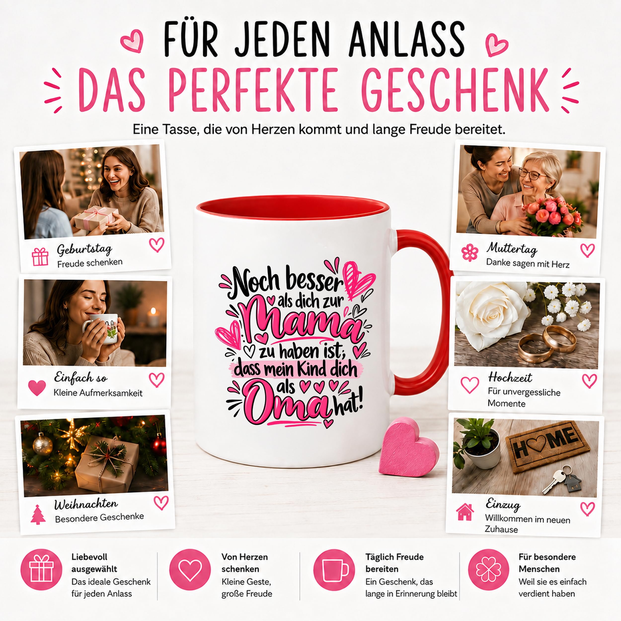 Herzbotschaft Tasse Geschenk Beste Oma der Welt Kaffeetasse