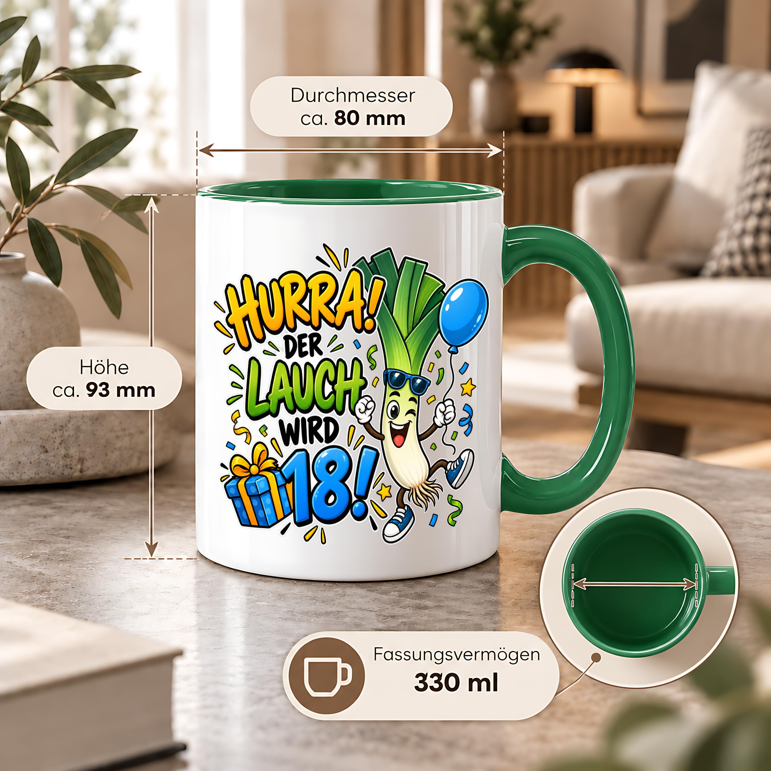Herzbotschaft 18. Geburtstag Tasse Geburtstagsgeschenk für jungen Mann