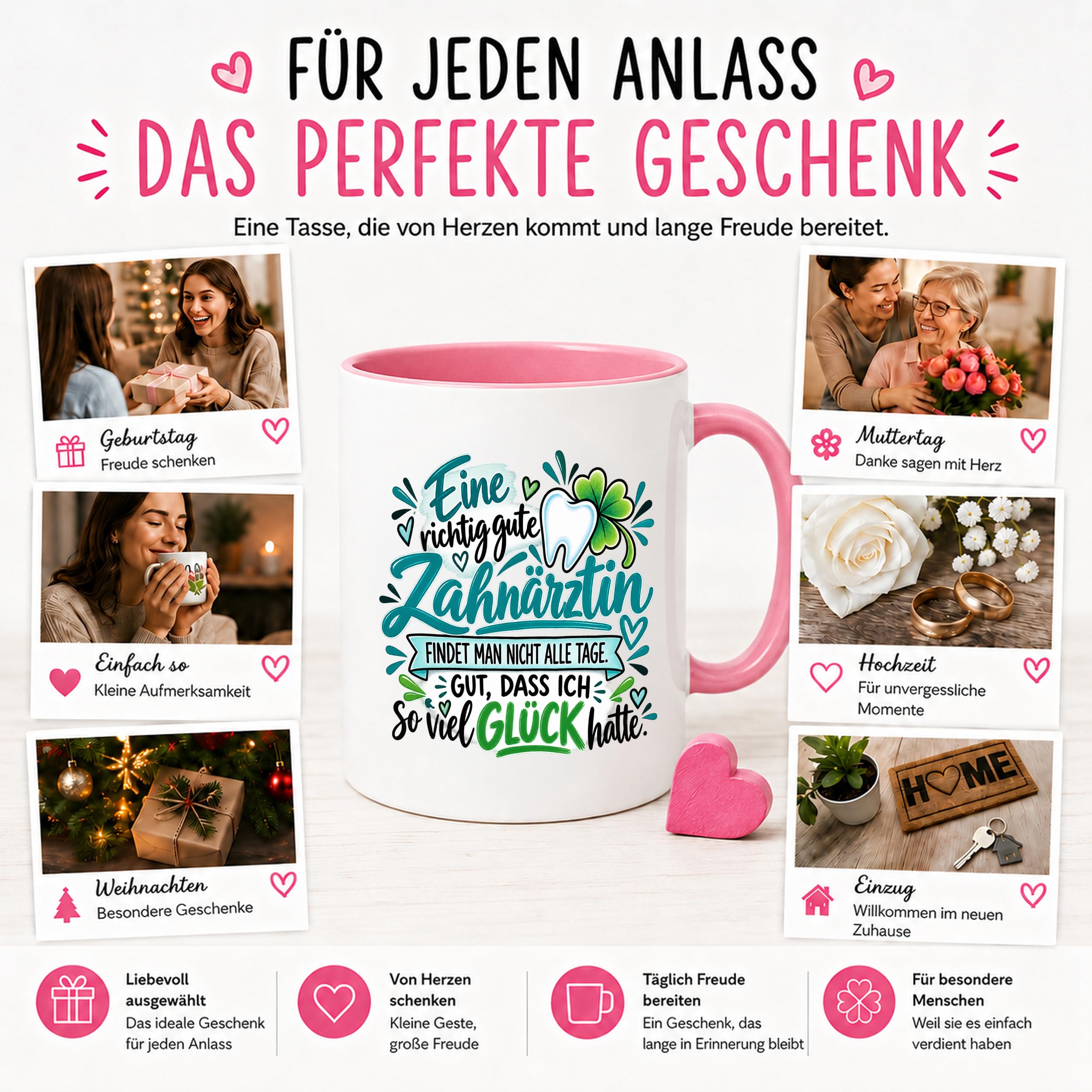 Herzbotschaft Zahnärztin Tasse Danke Kaffeetasse Geschenk in Zahnarztpraxis
